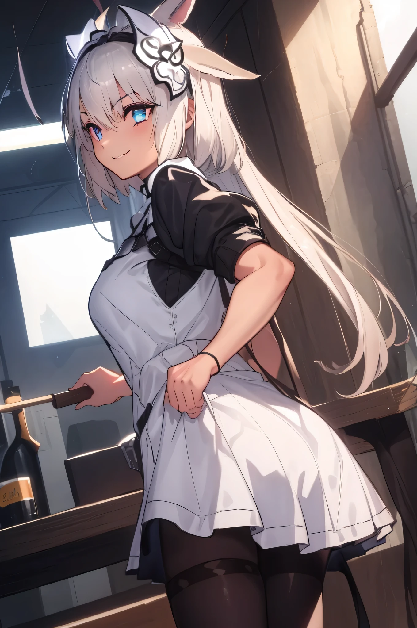 caenis,( fgo stage 3), 1girl, smile, short hair, white hair, bangs, red eyes, animal ears,
BREAK (masterpiece:1.2), best quality, high resolution, unity 8k wallpaper, (illustration:0.8), (beautiful detailed eyes:1.6), extremely detailed face, perfect lighting, extremely detailed CG, (perfect hands, perfect anatomy),