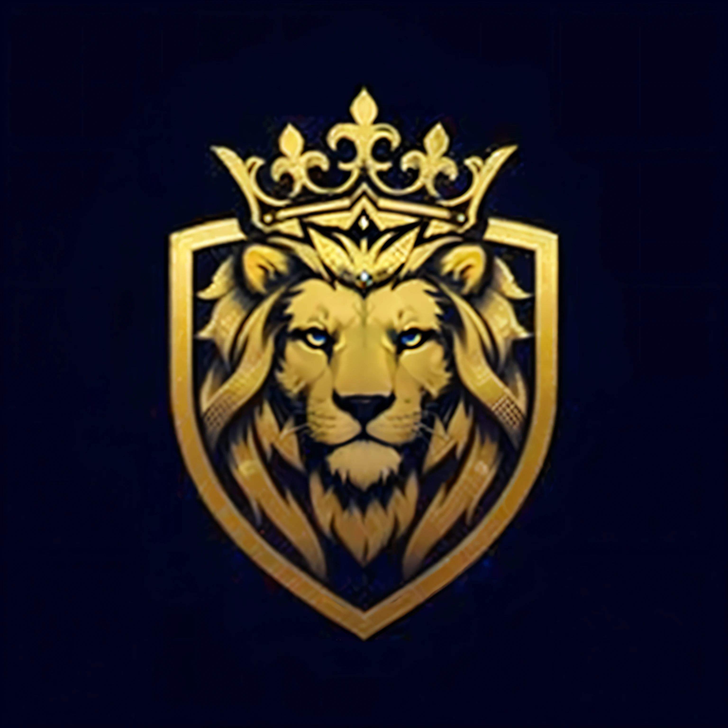 a lion with a crown on its head is shown in this logo, lion with crown, Royal insignia in the background, Lion head, lion icon, realeza kingdom, Pose elegante real, Rei da floresta, third Lion head, anonymous lion face, Roaring Blue Lion. majestoso, realeza, foto de alta qualidade, emblema do escudo, real and threatening face, crista de metal afiada