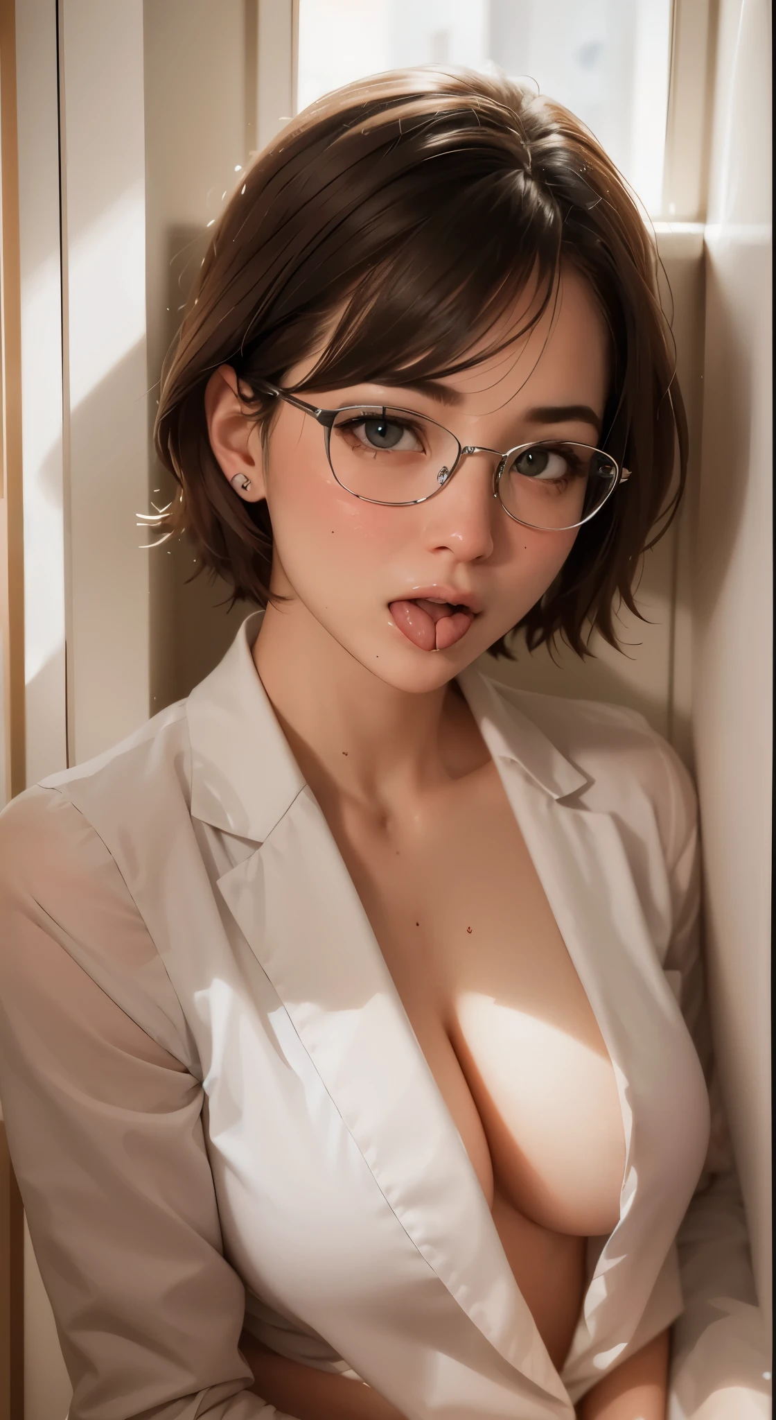 There is a woman who takes a picture in the mirror.,19 year old girl, Heyotei, lace sheer lingerie，built ，(heart-shaped pupil:1.3),(stick out tongue:1.2),I was scared:1.3，（look up），bedroom at night，necklace，Messy clothes, dairy cow, kneel down, (cry: 0.7), open your mouth, saliva, throat, stick out tongue, hanging rash, Blowjob_invitation to, In the mouth, (heart-shaped pupil)