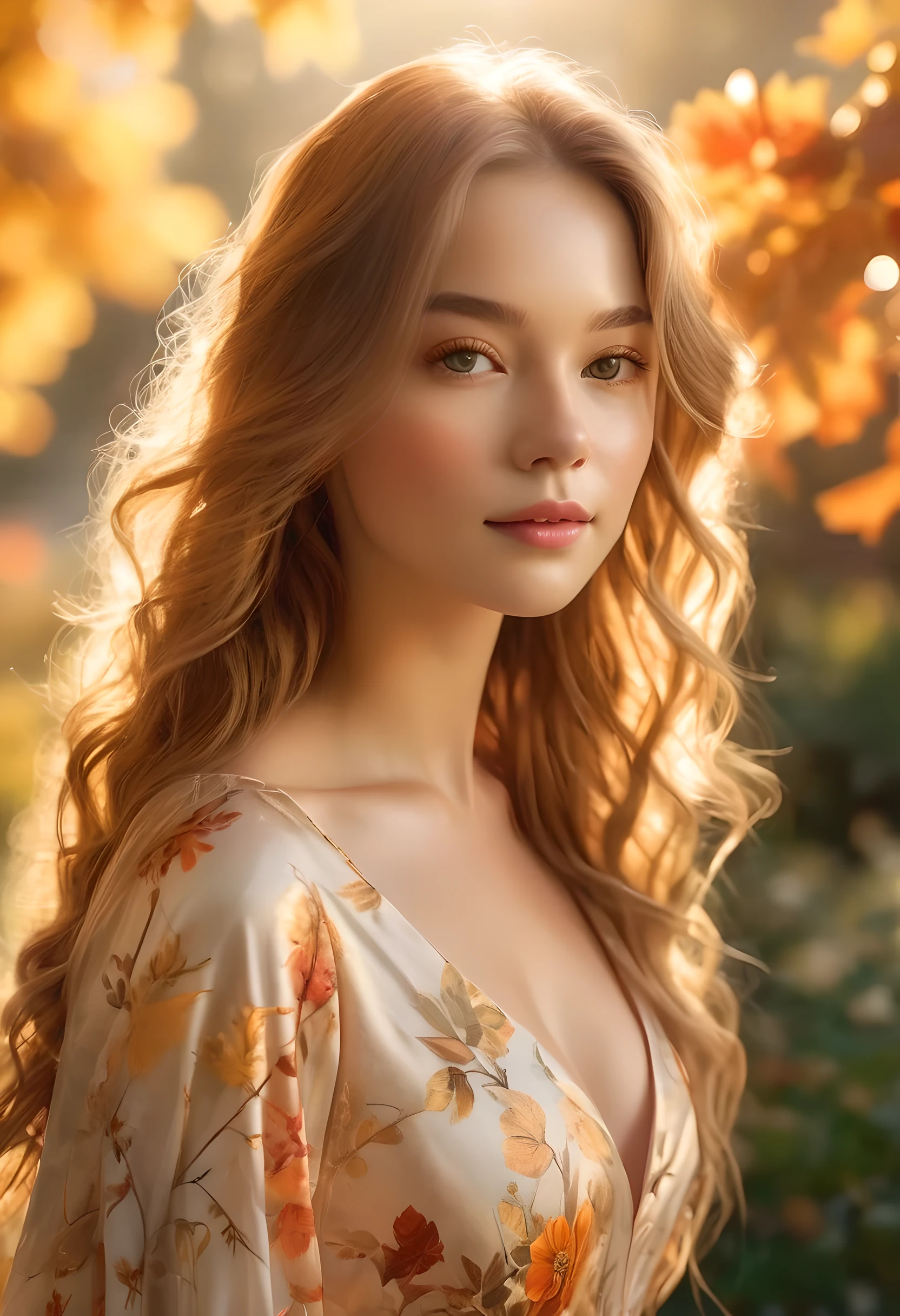(best quality:1.2),Super detailed,actual,portrait,landscape,Beautiful girl in the garden,soft light,Exquisite details,colorful flowers,golden sunshine,graceful posture,Beautiful features,flowing skirt,Calm expression,flowing long hair,mysterious atmosphere,autumn colors,subtle shading,blurred background,Delicate texture,Artistic brushstrokes,intense gaze,ethereal beauty,natural environment,visual storytelling,fantastic quality,Peaceful atmosphere,natural posture,Warm colors,The game of light and shadow,airy atmosphere,natural sunlight,Immersive experience,harmonious composition,dynamic energy,natural beauty,grace,subtle difference