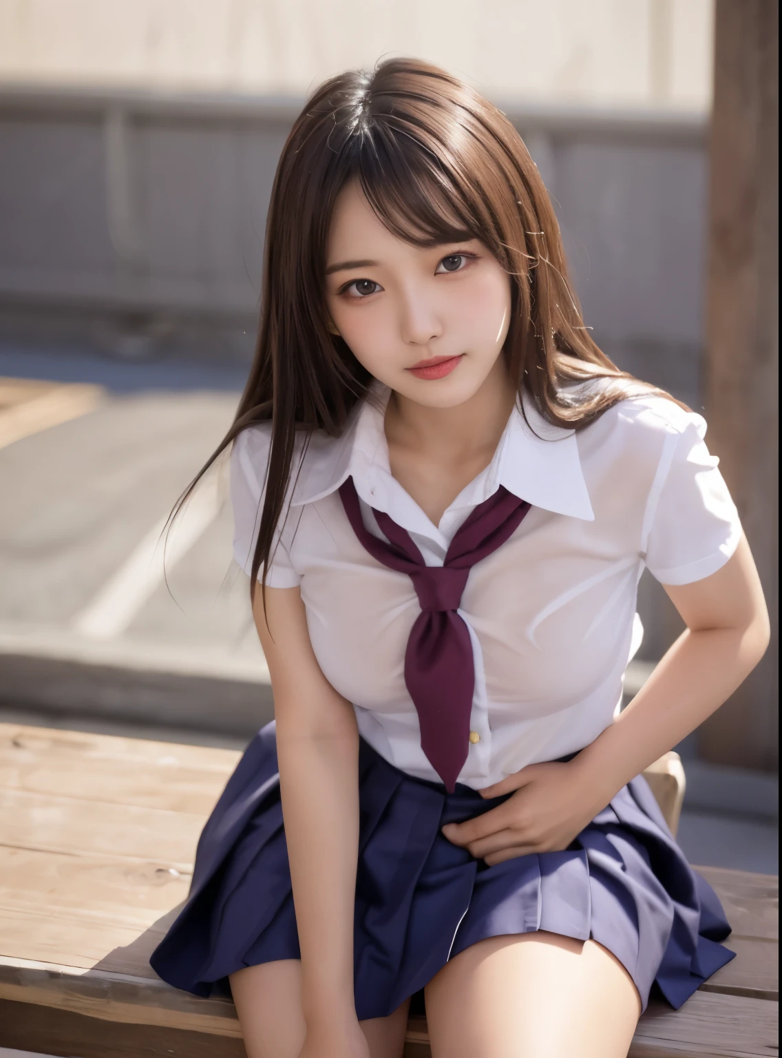 8K,highest quality, table top, super detailed, Super high resolution, realistic, RAW photo, absurd, absolute resolution, 1 girl, alone,Upper body, topless, nude, (looking at the viewer),Japanese young cute girl,super cute face, glamorous look, big breasts, long bob hair ,smile, (school uniform:1.2), ,{{naked}}, whole body, (spread your legs), take off,(female masturbation:1.4), NSFW, naked, pussy, (ecstasy:1.4), Make yourself a toy, {dildo},(((pubic hair))),（Blushed face）、(Japanese idle:1.6), glossy lips, double eyelids in both eyes,hafu perfect anatomy, (from below:1.2)