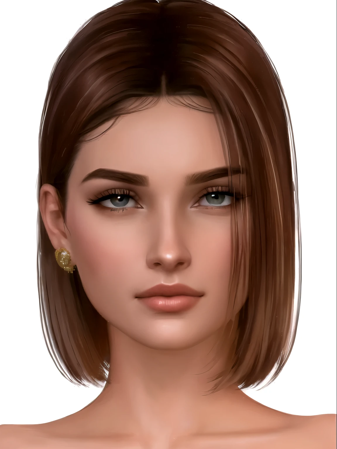 um close de uma mulher com cabelo curto e brincos, textura do sims 4, highly rosto realista detalhado, rosto realista detalhado, rosto detalhado realista, rosto detalhado e realista, rosto muito realista, rosto realista, rosto realista e detalhado, rosto realmente detalhado, realism art style, single realistic face, Rosto lindo realista, rosto realista humano, rosto extremamente realista, rosto muito realista