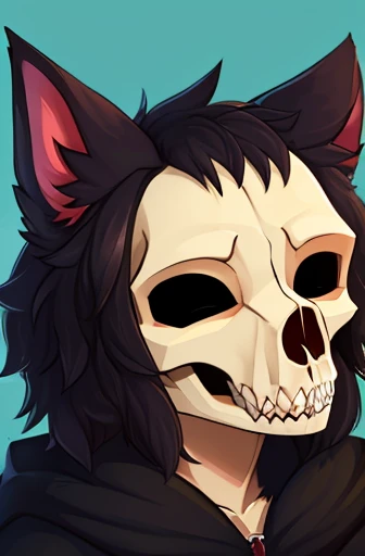 ((best quality)), ((Meisterwerk)), (detailliert), Furry, skulldog species, ((half of the head is a visible skull without flesh)), black fur, no eyes, Portrait, fursona, oc, spooky