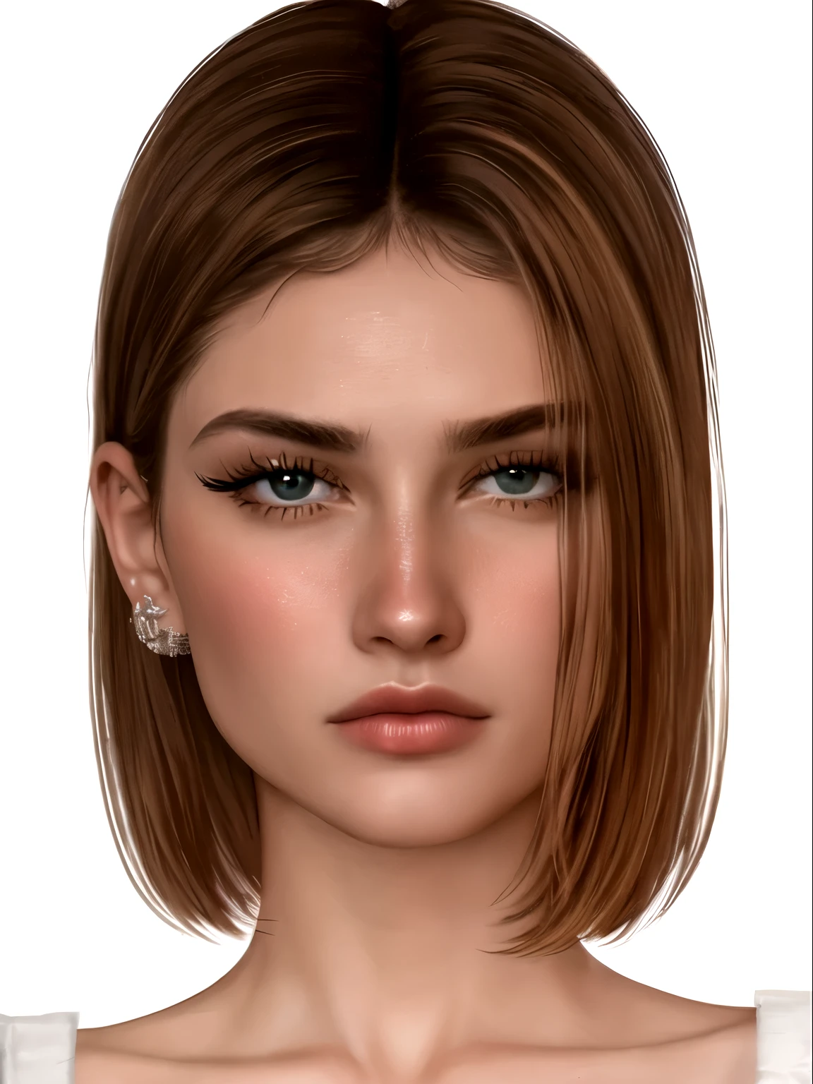 uma mulher com um corte curto e uma blusa branca, detailed rosto realista, rosto detalhado realista, rosto realista, single rosto realista, detailed and rosto realista, rosto muito realista, highly detailed rosto realista, extremely rosto realista, rosto realista e detalhado, rosto realista, very rosto realista, rosto realmente detalhado, beautiful rosto realista, Rosto lindo realista, adolescente hiperrealista