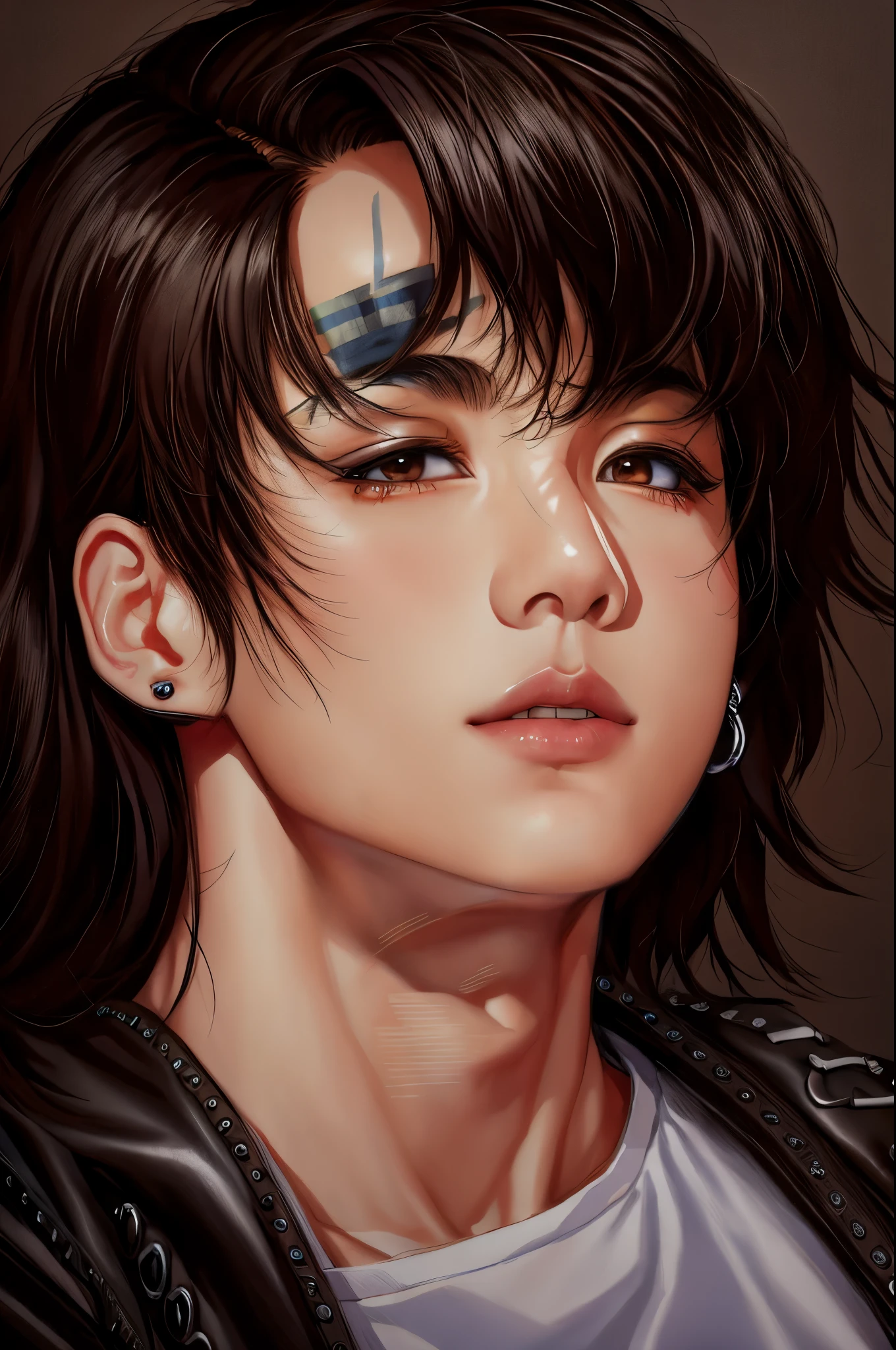 un primer plano de una persona con un piercing en la frente, jungkook, cai xukun, kim doyoung, Inspirado por Bian Shoumin, jinyoung shin, inspirado en Yanjun Cheng, anime key images., yanjun chengt, Kpop idol portrait, inspirado en Kun Can, kim taejin, hyung tae, inspirado en Gang Se-hwang