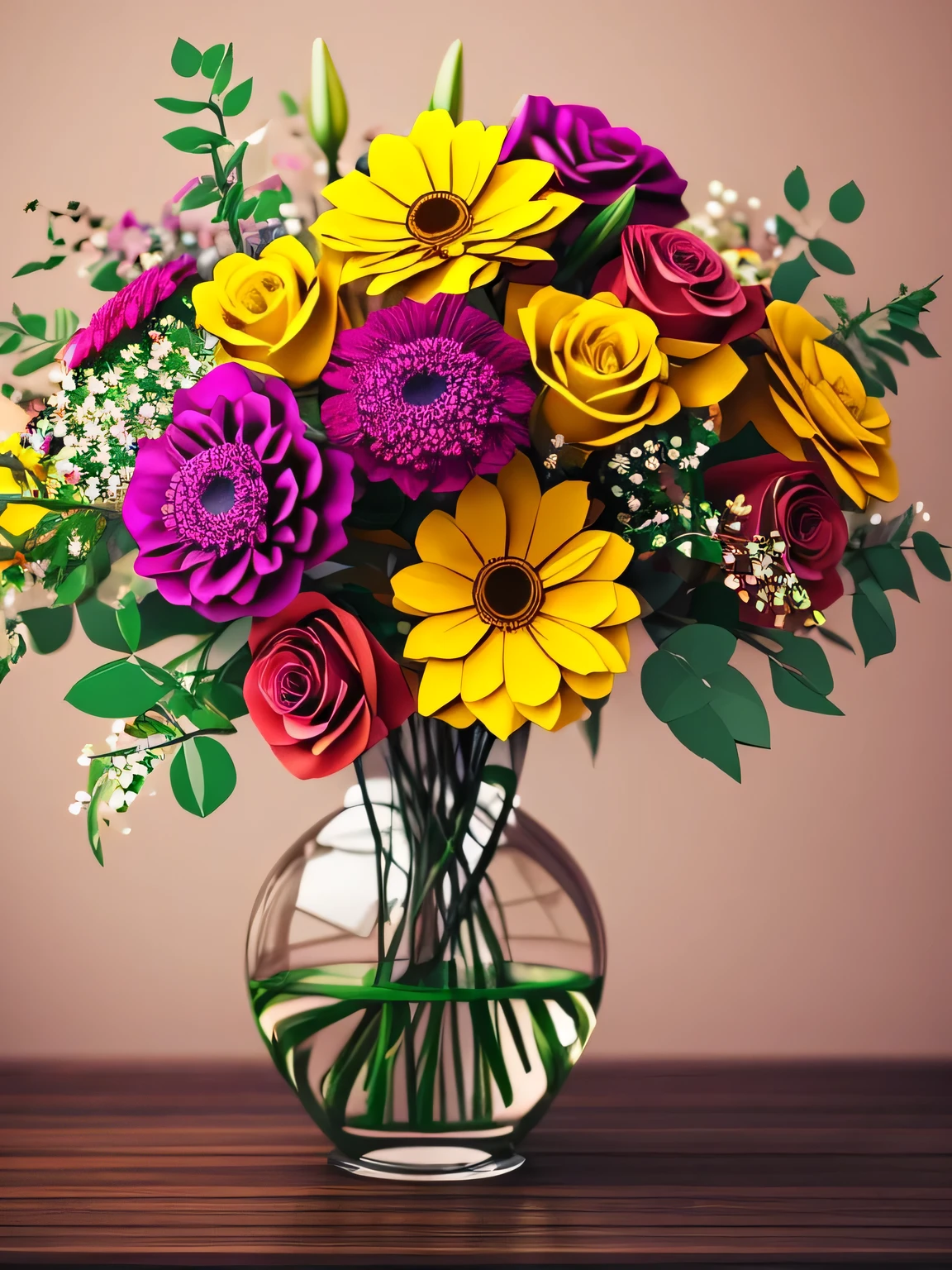 flowers in vase painting, 3d render, steampunk, 4k