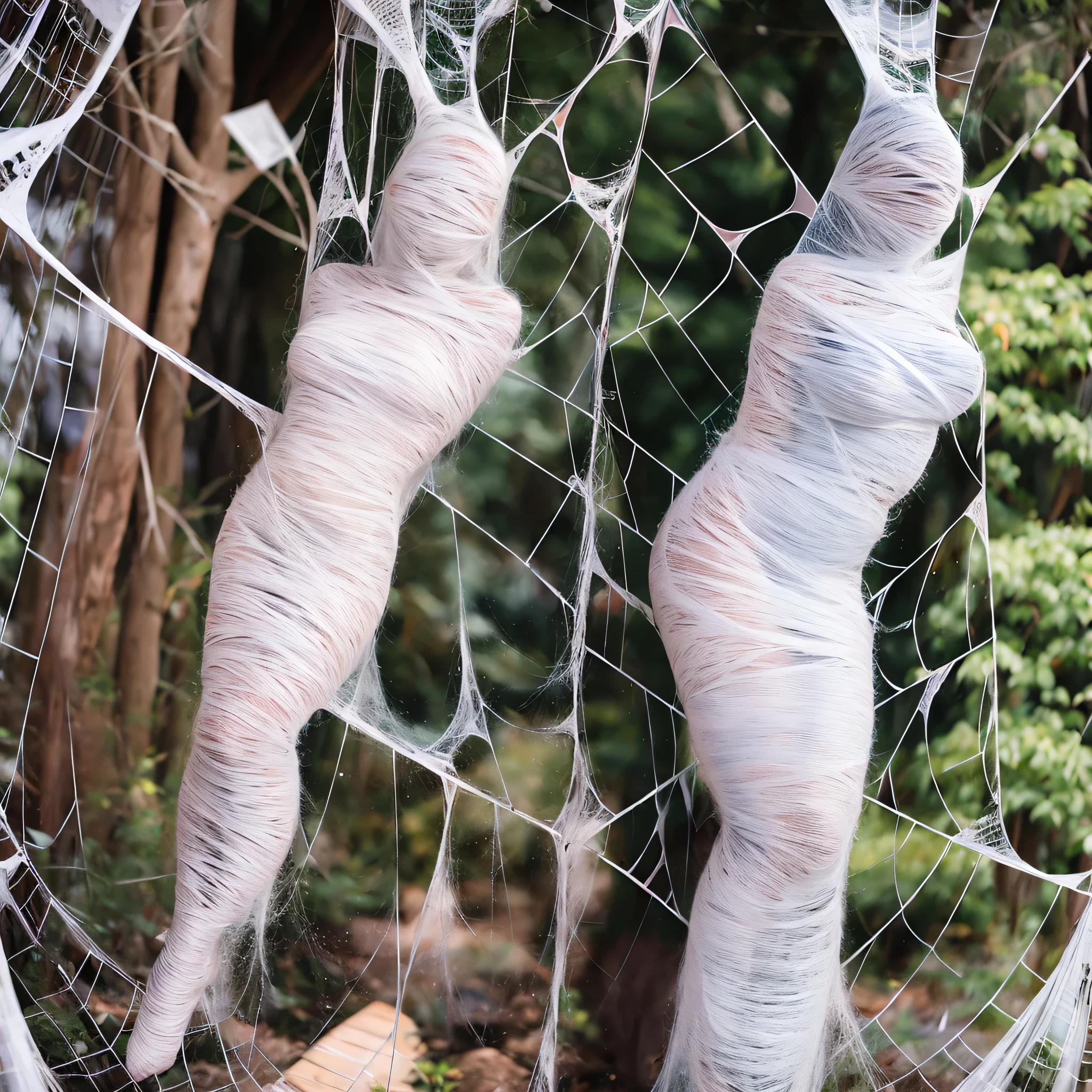 a girl entangled in the spider web, struggle, detailed classroom, (cocoon:1.3), spider web, hanging, spider in the web, spider