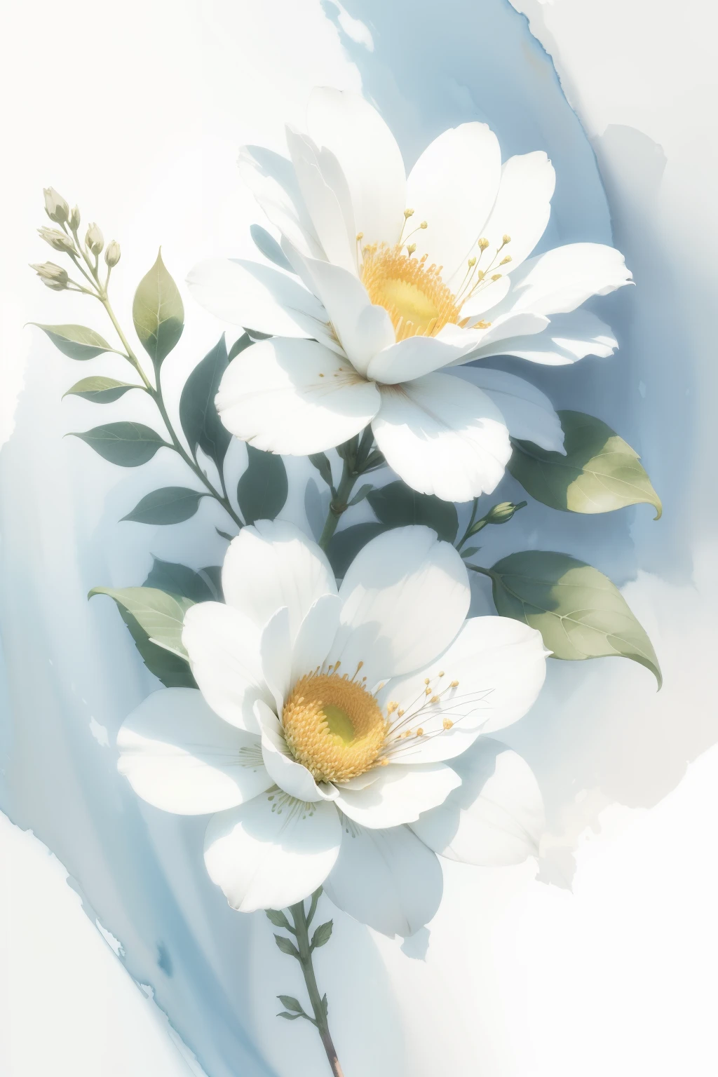 watercolor white floral, white background, high resolution
