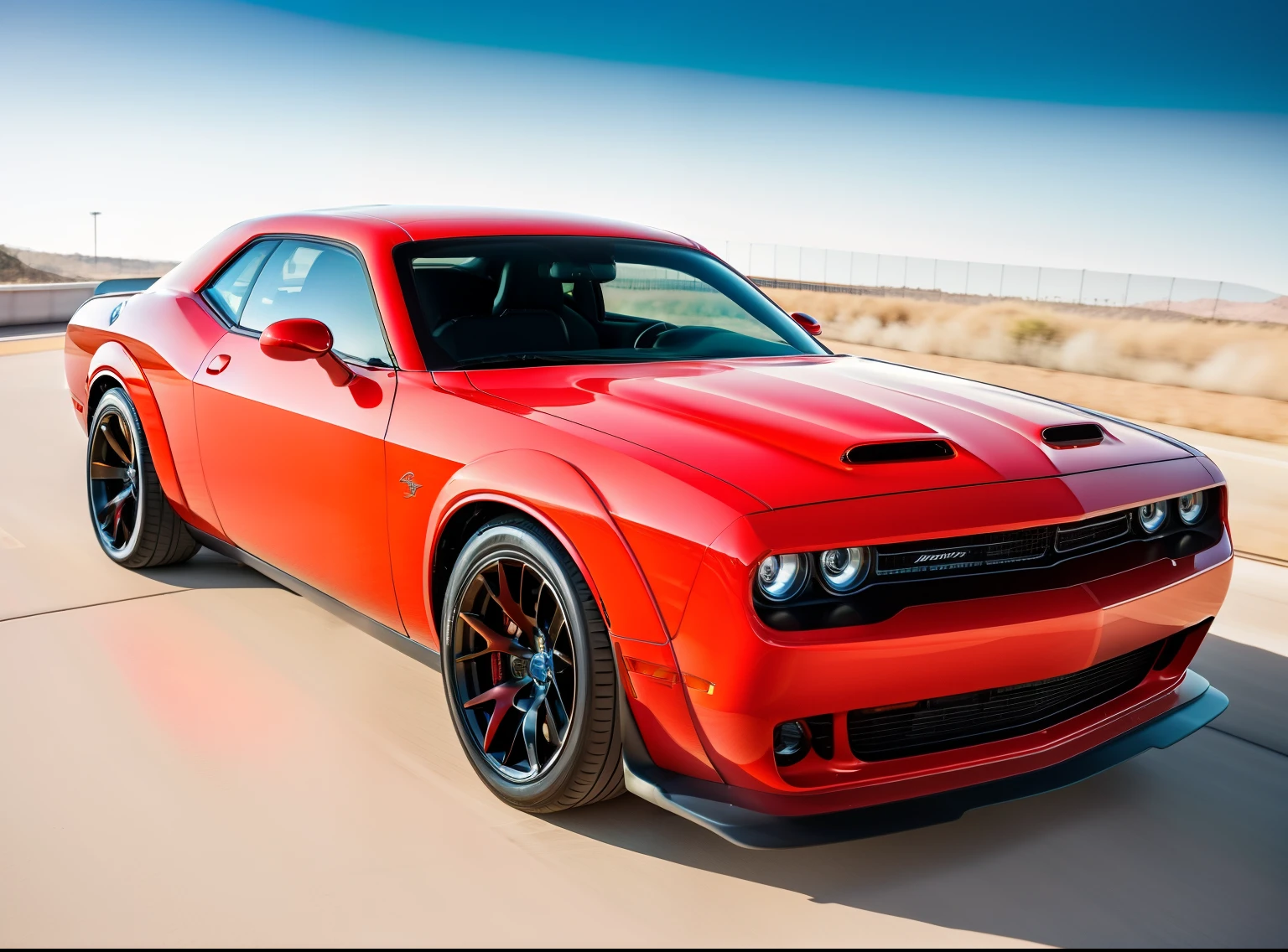 masterpiece, best quality, dodgechallenger, rear_view,  1car, highly detailed, road background, cinematic, soft light   