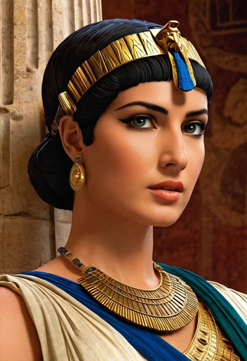 Cleopatra VII, often referred to simply as Cleopatra, was the last active ruler of the Ptolemaic Kingdom of Egypt, ruling from 51 BCE until her death in 30 BCE. She is one of the most famous and influential figures of ancient history. Cleopatra is renowned for her intelligence, political acumen, and romantic liaisons with Julius Caesar and later, Mark Antony, which played significant roles in the political landscape of the Roman Republic. Her reign ended with her defeat by Octavian, who later became the first Roman Emperor, marking the end of the Ptolemaic dynasty and the beginning of Egypt's incorporation into the Roman Empire. Cleopatra's life and reign have inspired countless works of literature, art, and film, making her a timeless symbol of power, beauty, and intrigue.