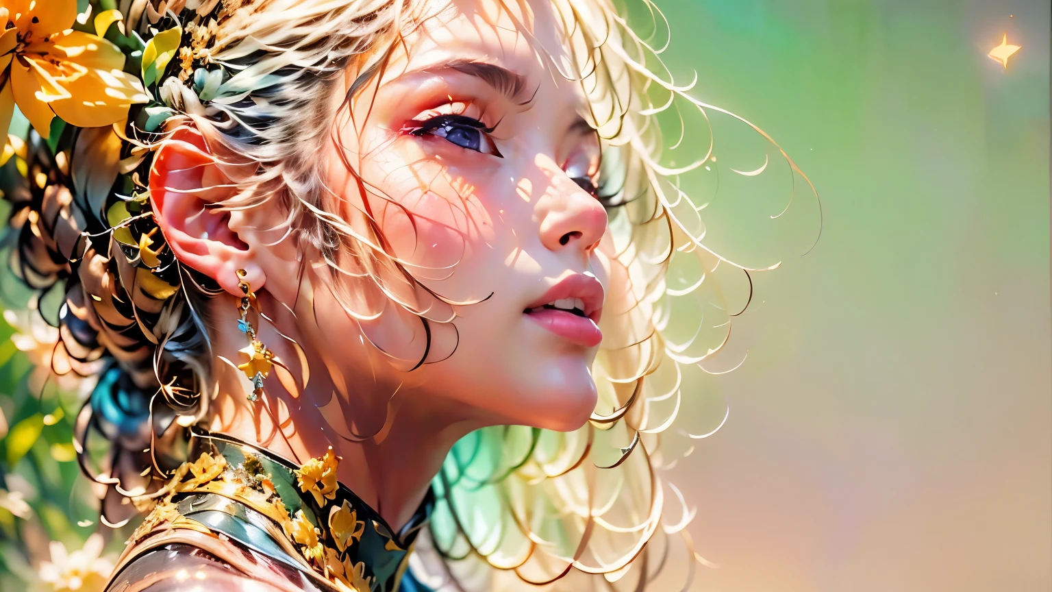 (Realistic Painting), (Best Quality, High Resolution, Photo Realistic: 1.37), (Vivid Colors), (Studio Lighting), (Orange, Pink, White, and Green Details), (Woman with White Hair), (Tattoos), (Technological clothing: 1.1), (Abstract background with lines and circles). ((best quality, high resolution, clear image, detailed background, girl, flower-t tattoo, starry sky)). ((Best quality: 1.37), (1 girl - solo, full-length, waist-high, loose - relaxed pose, standing), (fashionable pink dress, technological image)). ((Settings, soft light, shadows). (tech background - abstraction) HD detail, cinematic, surrealism, Soft light, Deep focus, ray tracing, Diffusion.