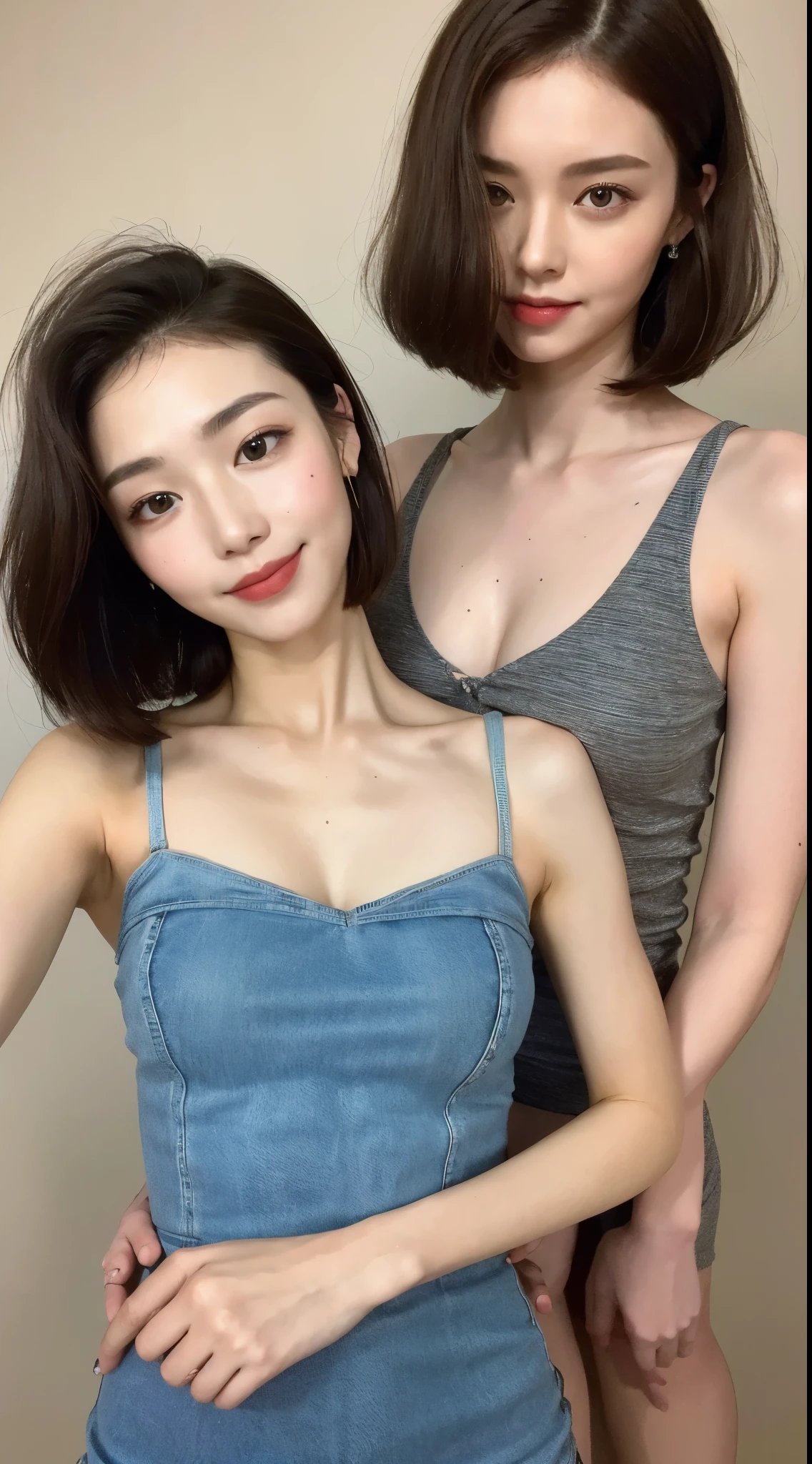 Two women posing for a picture in a blue dress - SeaArt AI
