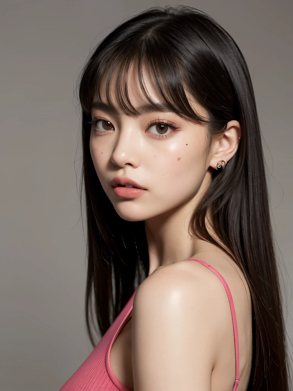Kim Jennie de blackpink con el cabello rubio claro, cabello rubio con ondulado, cabello de color rubio ondulado, with small fringes, ojos color negro, nariz respingada y bonita, labios gruesos, Cupid and heart shaped lips..., labios rosas, pale, piel blanca, piel bonita y suave, con pecas y lunares, cejas bonitas, marked and beautiful clavicle, mientras tiene un polo con rosas color rojo tinto, rojo oscuro, con ropa interior femenina, con un short corto, short bonito y corto, abdomen delgado y bonito, escote desnudo, (pechos grandes, pechos suaves, pechos naturales, escote desnudo), mientras agarra una rosa, mirando a la camara, autofoto