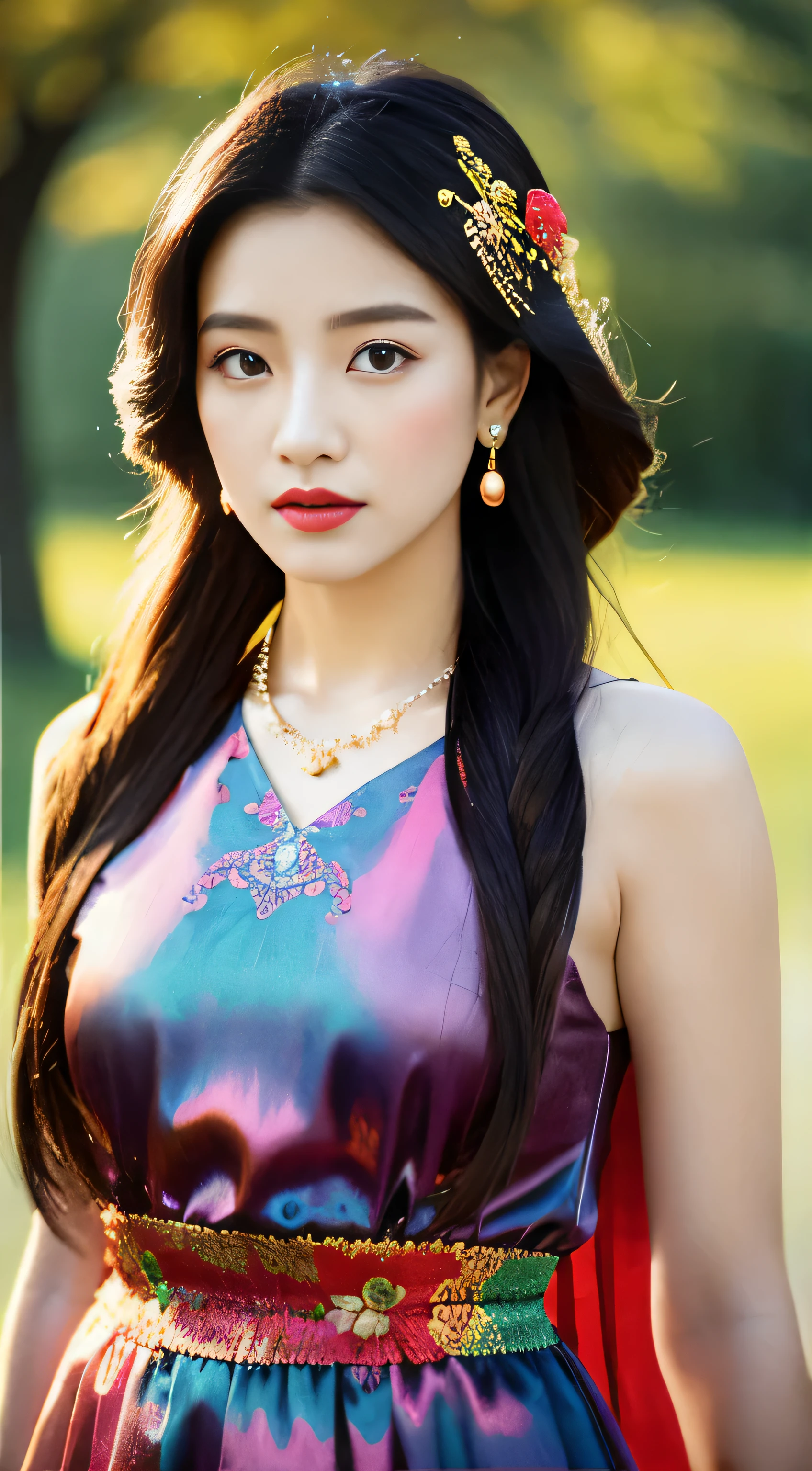 1girl, long_hair, portrait, upper body, china transparent silk dress, dress, hair ornament, necklace, jewelry, long hair, earrings, chinese clothes