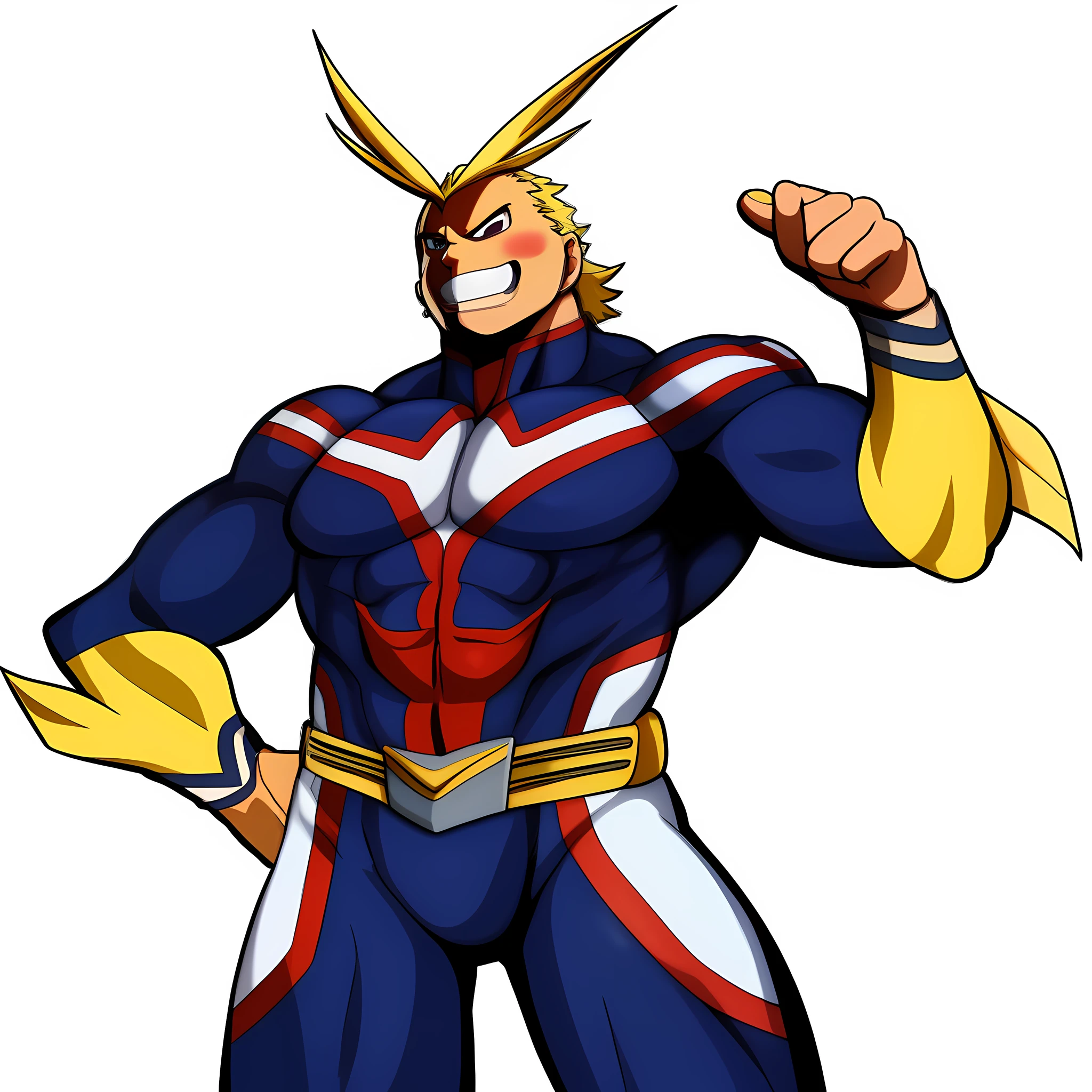 All Might from My hero academia, All Might,  { horikoshi_kouhei (style) }, {{ ultra_detailed }}, {{{ best_quality }}}, {{{ masterpiece }}},  { blush }, walking in the park, outdoors, anime style, my hero academia, boku no hero academia,