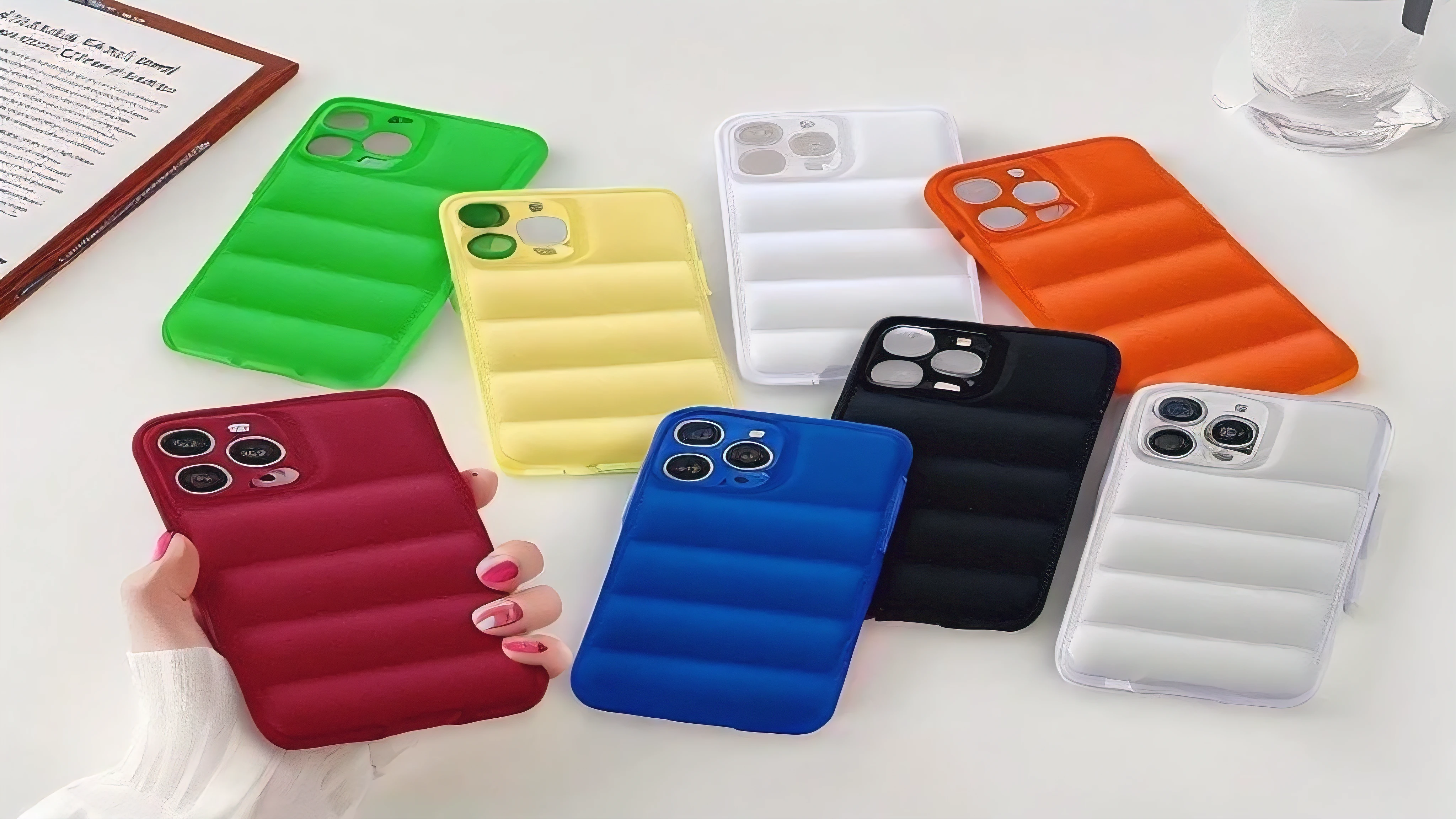 a close up of a person holding a cell phone case, cell cover style, 2022, 2 0 2 2, 6 colors, case, stacks, 🤬 🤮 💕 🎀, various colors, 3 colors, 5 colors, 2 0 2 1, 2021, 4 colors!!!, cute colorful adorable, 3 colours, silicone cover, all colors