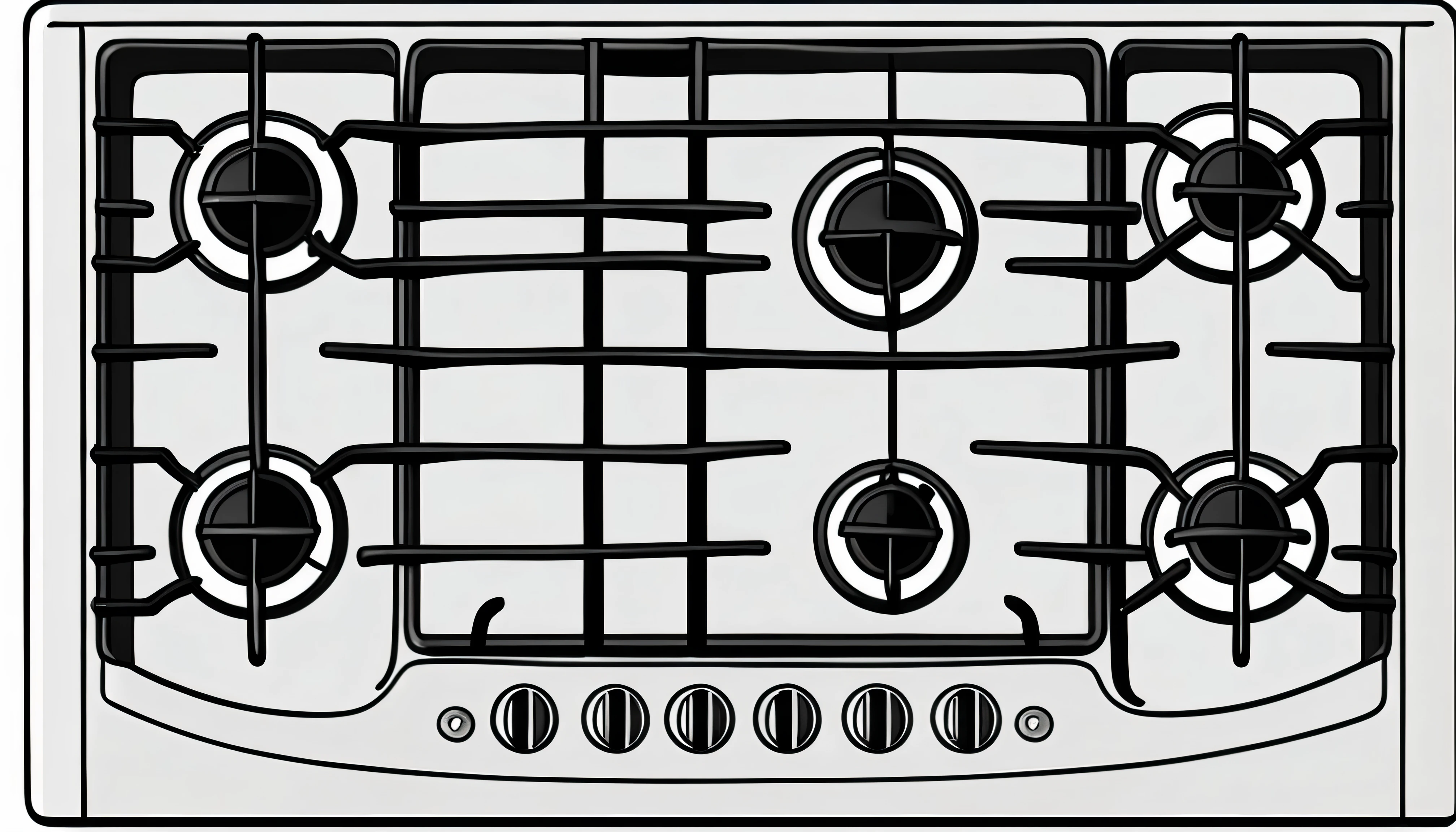 A 2d cartoon  modern cartoon Gas stove Top View , THE FAMILY GUY drowning style, minimalist, best quality