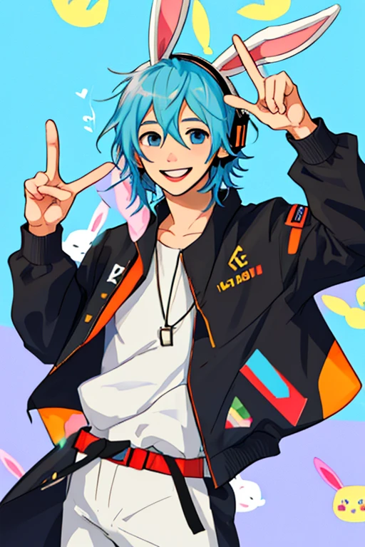 Luka (vocaloid), bunny suit, happy , peace sign