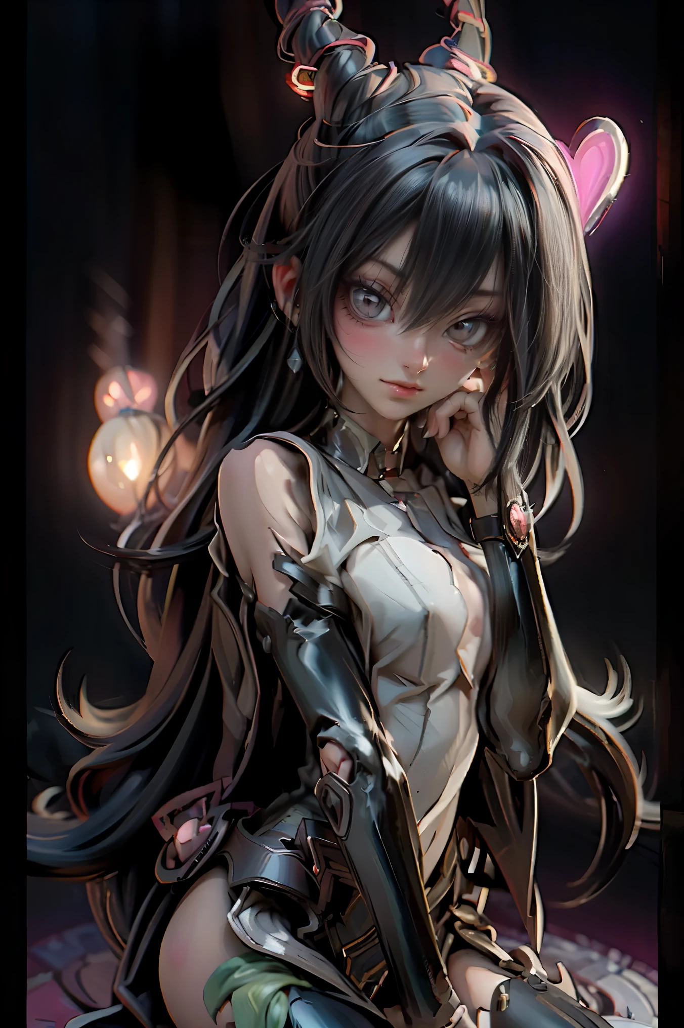 fantasic illustration, masterpiece:1.2, highest quality, highres, 16k, beautiful detailed, ultra-realistic, photo realistic:1.37, beautiful cute vampiric girl bares her fangs and bites, cute face, pointy fangs, growing red eyes, shining pupils, blushed cheek, shiny rosy lips, cute vampiric clothes, beautiful delicate(hair, face, eyes, pupils, fangs), posing to attack prey, no horn:1.2