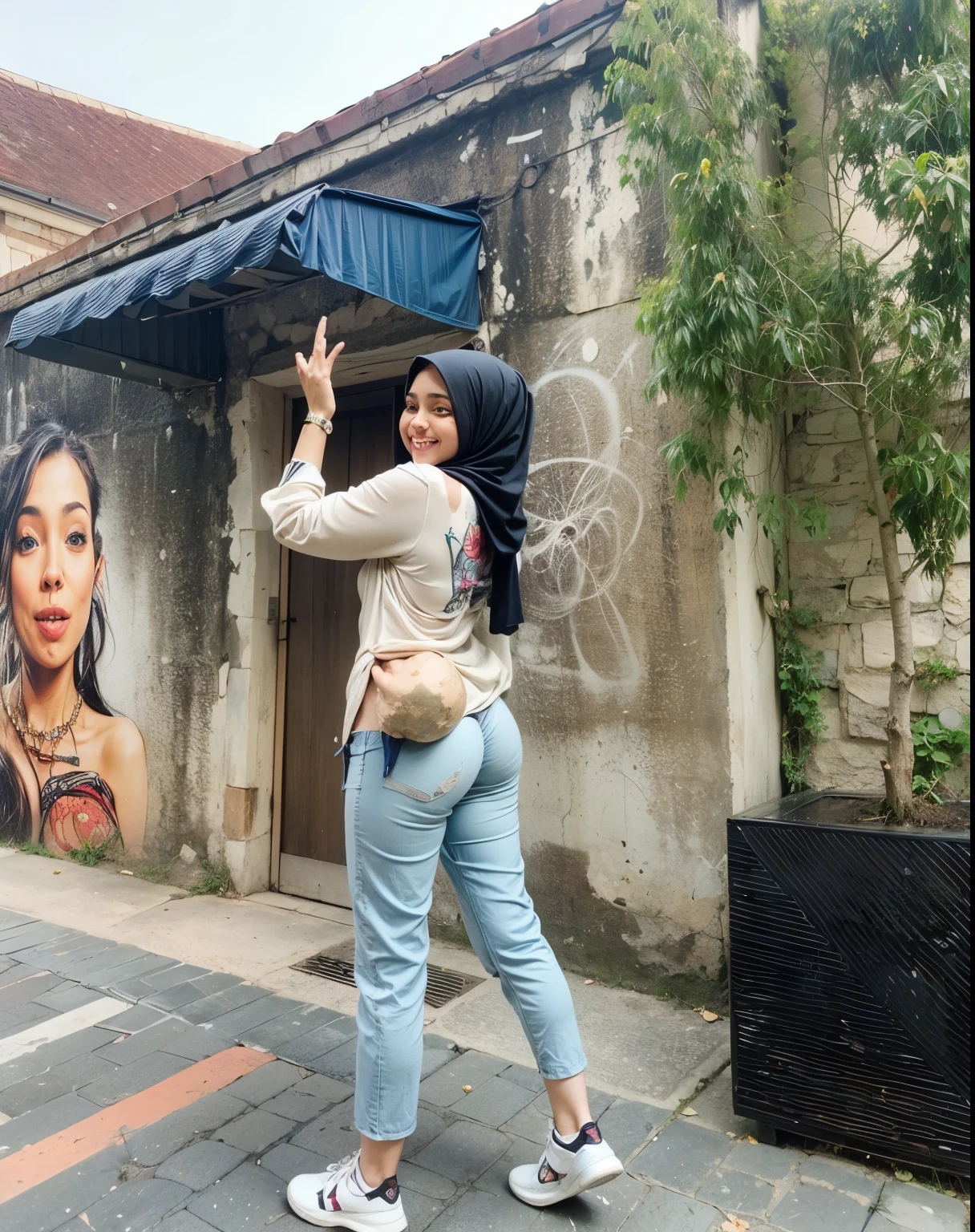 masterpiece, (ultra-high-definition portrait:1.4), Realistic, extremely detailed, CG unified, 8k, wallpaper, highly detailed, High-definition, raw color photos, professional photograpy, Realistic portrait, Cinematic Light, Beautiful detailed, 1hijabgirl in, (165cm tall, big breasts with very very tight clothes:1.5), Beautiful big breasts, breasts details, very tight, (smile, looking into the camera:1.5), (Fine face, a close eyes with an open mouth:1.4), Close up of a girl in Beautiful clothes with wide open front, scarf, (Beautiful Tight Clothing with curvaceous body:2), open chest wide, Undress, No bra, (nipples that are clearly sticking out detail:1.2), Outdoors, high intricate detailed, float, cum on, Sense of truth, beautiful landscape forest, sexy lighting,