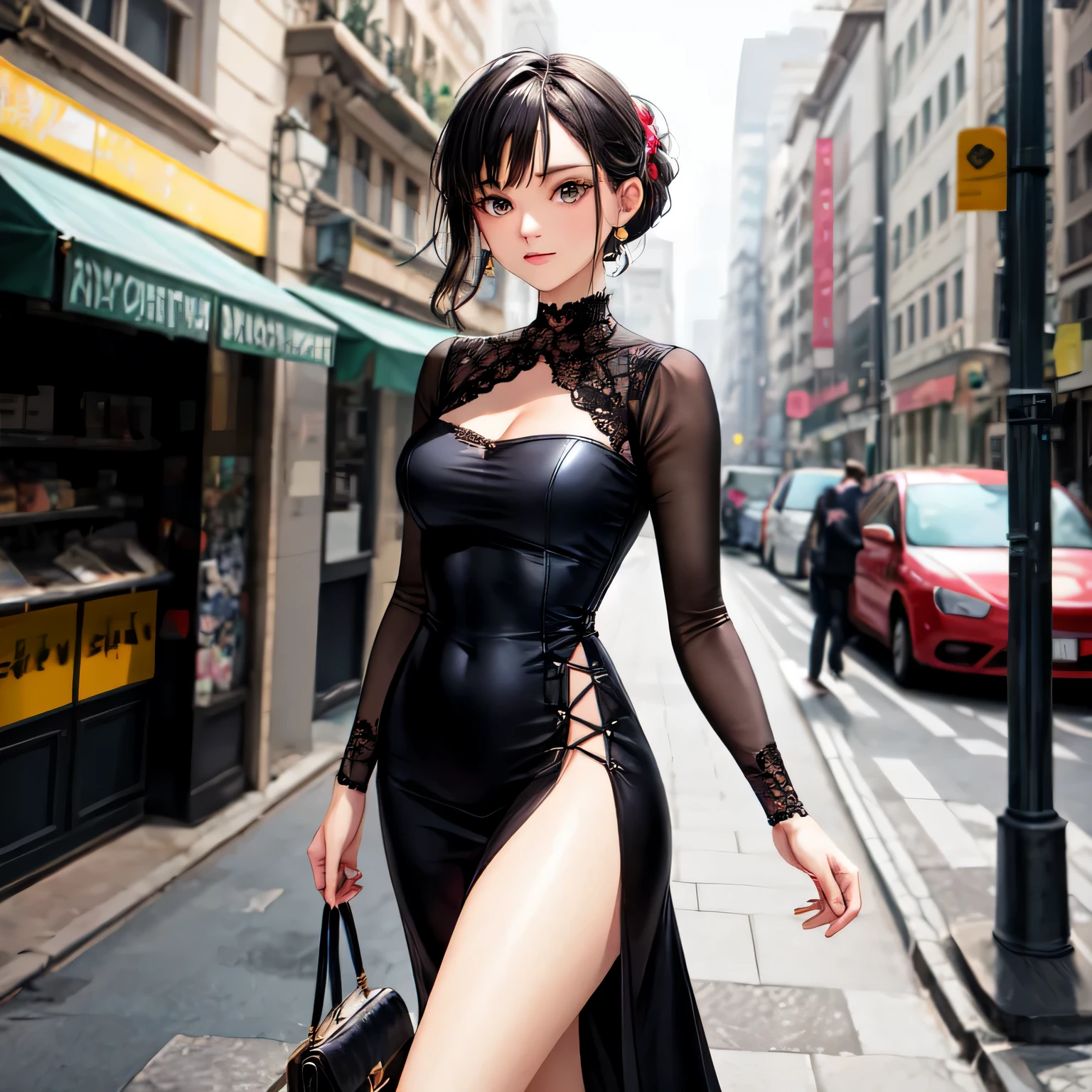 ((masterpiece), best quality, high quality, professional quality, highly detailed, highres, perfect lighting, natural lighting), (1girl, beautiful, medium breasts, (multicolored hair, brown hair,black hair,white hair, long hair, high ponytail), perfecteyes eyes), (wearing snakeskin print, extremelyBeautiful_beautifulclotheswild/Extremely beautiful clothes), on the beach, walking the boardwalk, <lyco:locon_perfecteyes_v1_from_v1_64_32:0.6>