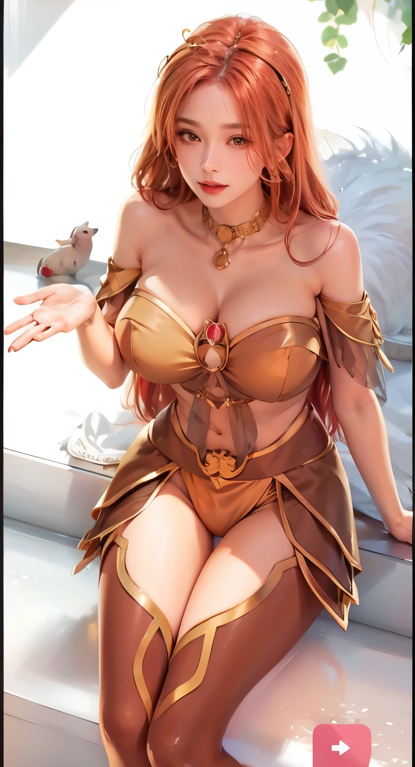 photorealistic, high resolution, soft light,1women, solo, hips up, shining skin, (detailed face), A woman wearing an idol of the god Anubis on her head, jewelry, tattoo, nice breast, huge breast, breast focus, Breast kneading