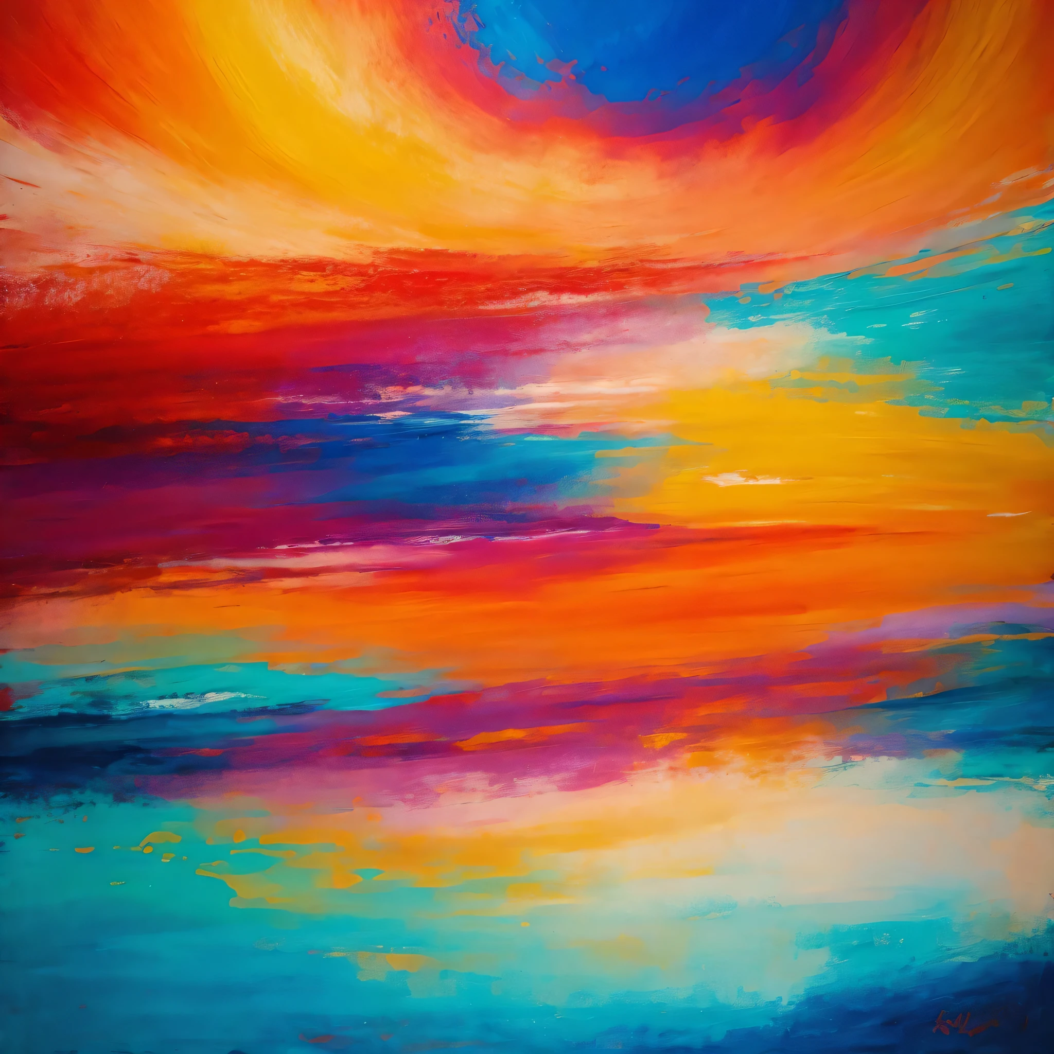 Generate a high-resolution photorealistic image of an abstract representation evoking joy, utilizing vibrant colors reminiscent of a summer sunset.