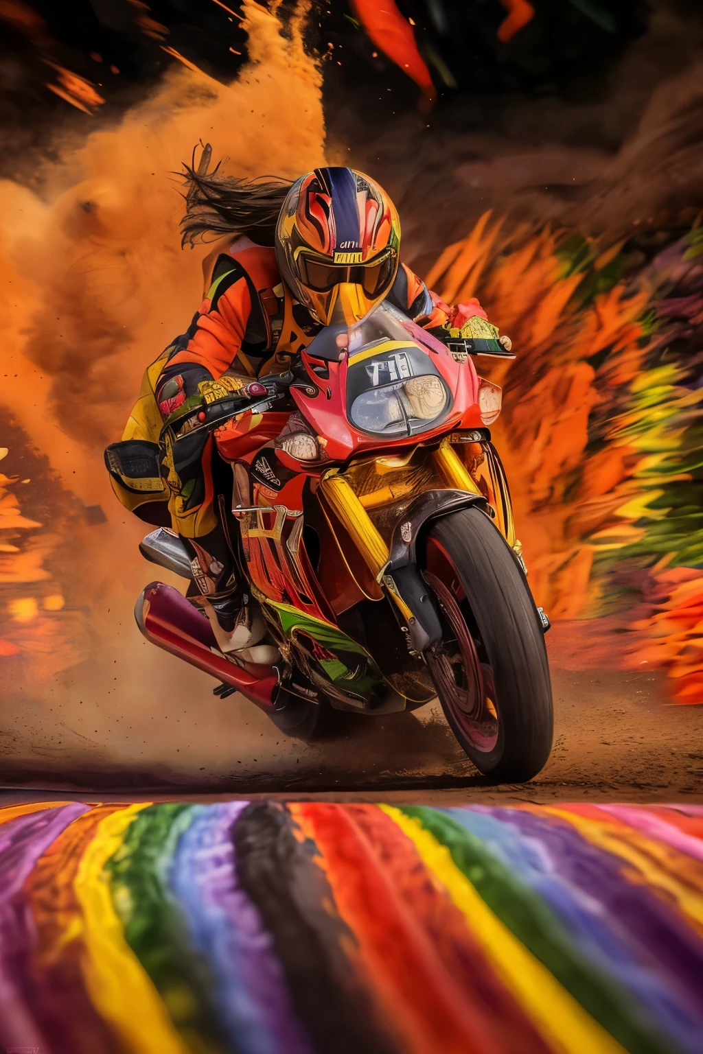 A mind-bending and thrilling image emerges as the combination of 🥒+😈+🔪+🥕+💥=💀. This psychedelic masterpiece captivates the viewer with its large focus, drawing them into a world of vibrant colors and trippy patterns. The resolution reaches an astonishing 16k UHD, ensuring every detail is crisp and immersive. Using cinematic techniques, the image employs a portrait lens to create a sense of intimacy and intrigue. The camera settings are perfectly dialed in, with an ISO of 800 and a shutter speed of 1/250 sec, capturing the action with precision. The artist's choice of Red Chromatic Oil adds a touch of danger and excitement, enhancing the overall impact