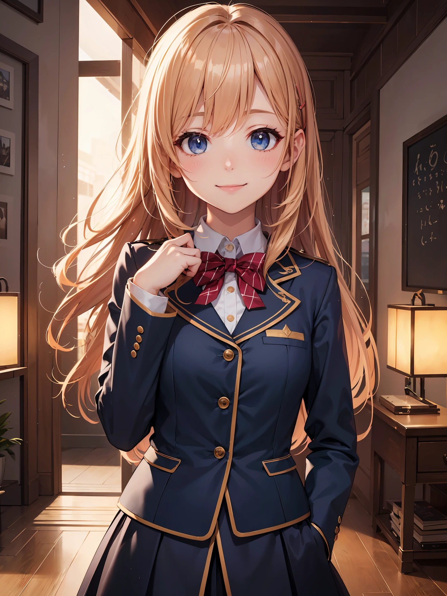 Enhanced dynamic perspective,cute cute beautiful girl,brand JK uniform,look at me and smile,simple background,works of masters,high quality,16K resolution,super fine,Accurate,cinematic lighting,