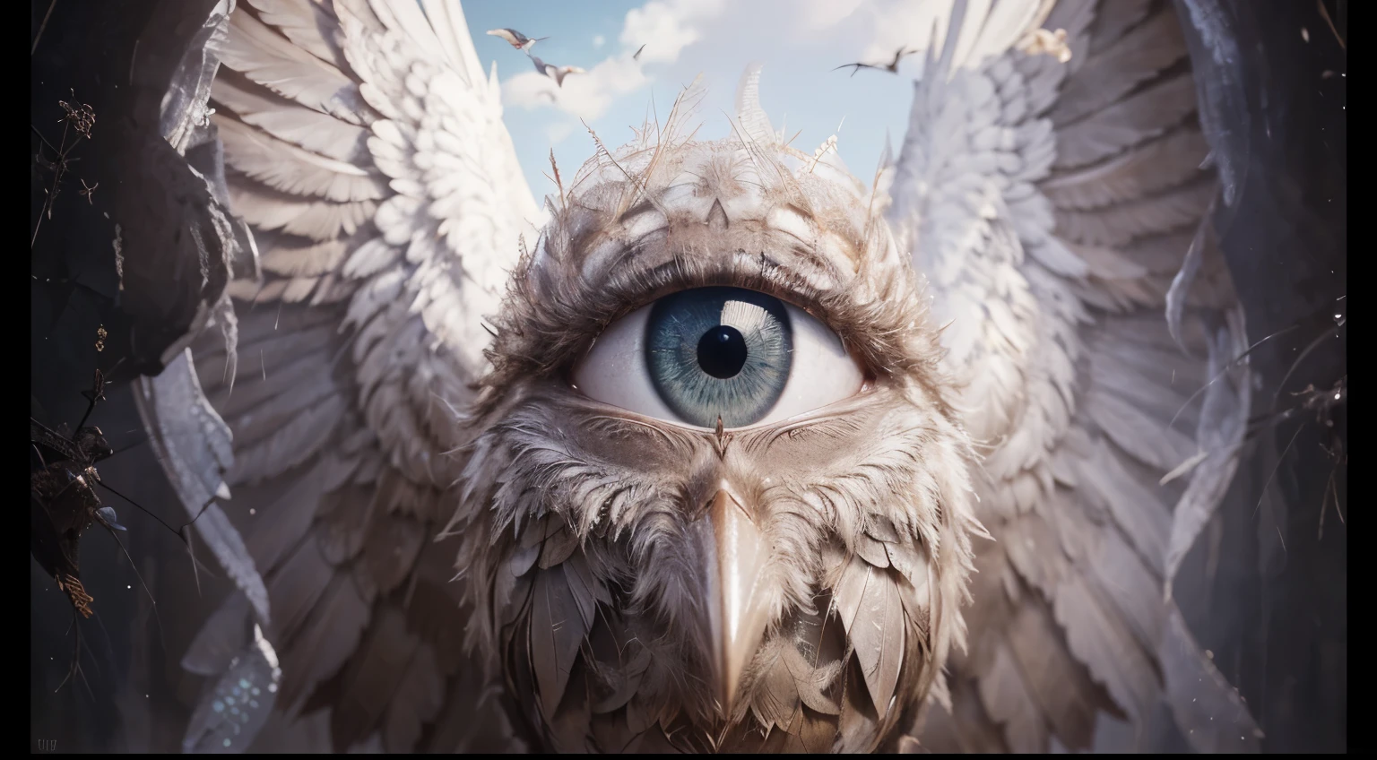 a close up of a bird with wings, a hyperrealistic painting, by tomasz alen kopera, fantasy art, illuminati eye, sylvain sarrailh and igor morski, mobile wallpaper, beeple and james jean