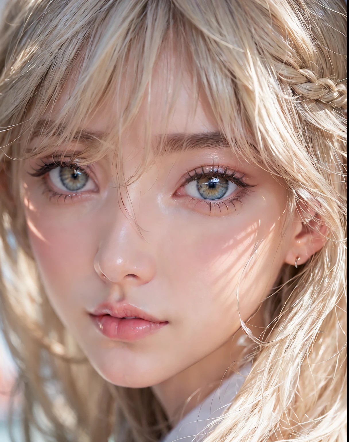 fashion model 25 years old,   [[[[cute]]]], [[[[moist eyes]]]],  [[[[closeup]]]], [[[[chest]]]], [[[[neck]]]], [[[[shoulders]]]], perfect eyes, perfect iris, perfect lips, perfect teeth, perfect skin, soft front light, glow, HDR, (muted colors:1.2), Retrato da mulher、white skin、((cabelo Castanho ondas suaves)) Best Blanco Romantico、8K resolution、Frente Illuminada、アメリカの女の子のPortrait、solo、beautiful face、Upper body、medium side cut、beautiful blonde、beautiful little face woman, solo,　black theme,　look at the audience,one woman, It&#39;s real, Wolfzan-6500-V1.3, anime、animeスタイル、beautiful diamond eyes、braided hair、casual dress、portrait beautiful detailed woman, very detailedな目と顔, Reality, beautiful detailed eyes, huge file size, Super detailed, High resolution, very detailed, highest quality, masterpiece, An illustration, very detailed, ticker, Unite, 8K painting wallpaper, fine, fine details, masterpiece, highest quality, Hvery detailed ticker uniform 8K wallpaper, face light movie lighting、cute blouse, dark background, oil, masterpiece, diffused soft film lighting, Portrait, highest quality (perfect face:1.4),stunning girl pictures,(8K and、photorealistic:1.25) 、(lip gloss、eyelashes、shiny face、shiny skin、highest quality、超High resolution、Depth of the bounds written、chromatic aberration、caustic road lighting、natural shading、sexy