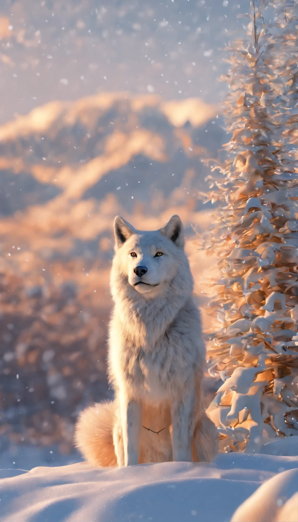lobo preto olhos laranjas na neve gelo