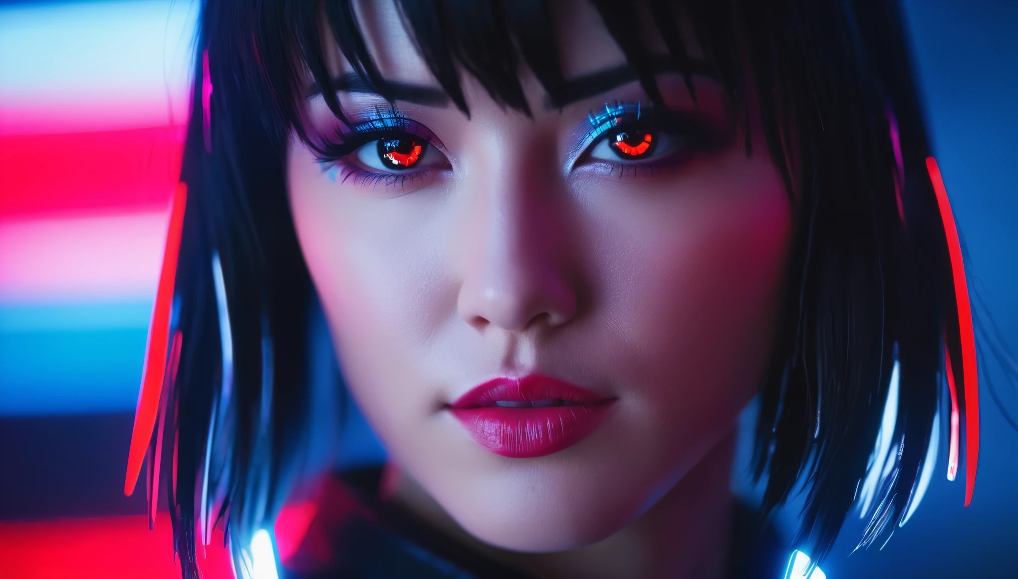 close-up portrait cinematic photo of a beautiful cyberpunk live action version o Mirror's Edge main character Faith Connors with neon lights in a futuristic Japan, Photo at eye level, .35mm photography, film, Bokeh, dark, dystopian, screencap, professional, 4k, highly detailed, wallpaper