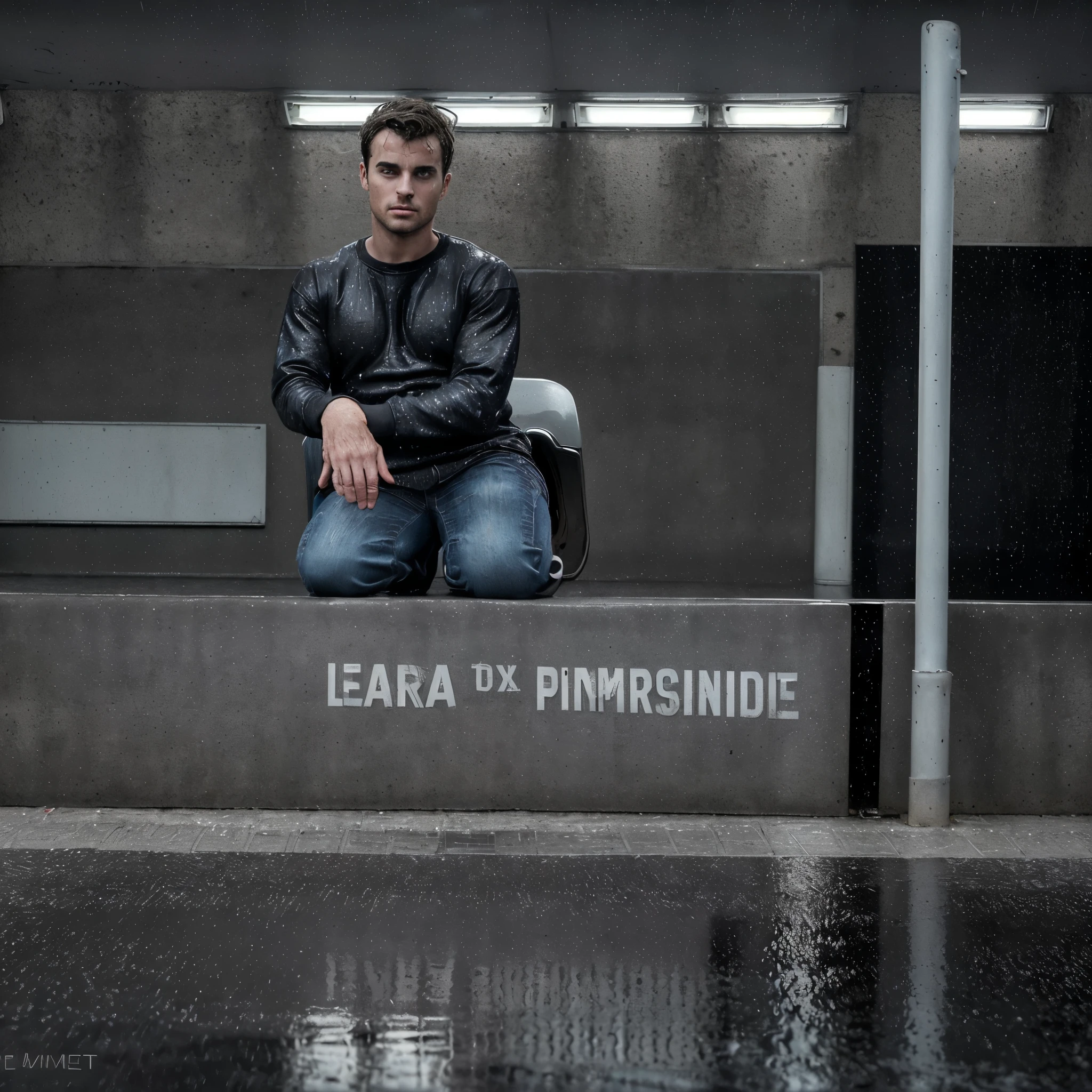 Describe the scene'un jeune homme cagoulé, portant un sweat-shirt noir et un jean, debout sur le trottoir une nuit pluvieuse. Il regarde une voiture Lamborghini Aventador brillante qui passe sur la route., Ton admiration visible dans tes yeux. The light of the headlights reflects on the puddles of'eau autour de vous, alors que la pluie tombe doucement sur lui. Le bruit du puissant moteur résonne dans l’air, se mélangeant au bruit de la pluie. The boy remains still, captured by the'elegance and speed of the car, dream of the day when you can be behind the wheel of'une machine aussi impressionnante.