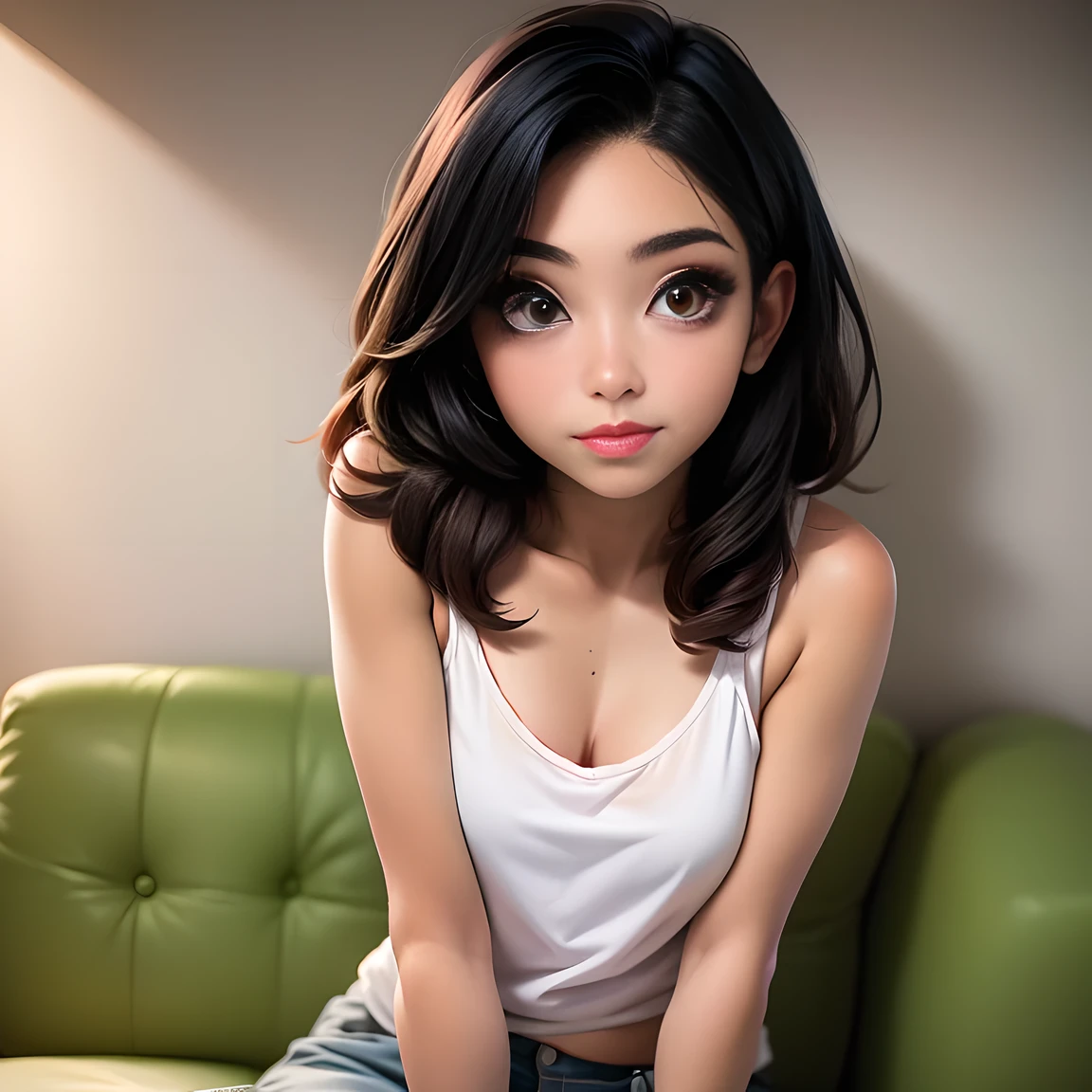 1 chica, 18 years, morena, rostro hermoso, ojos verdes muy detallados