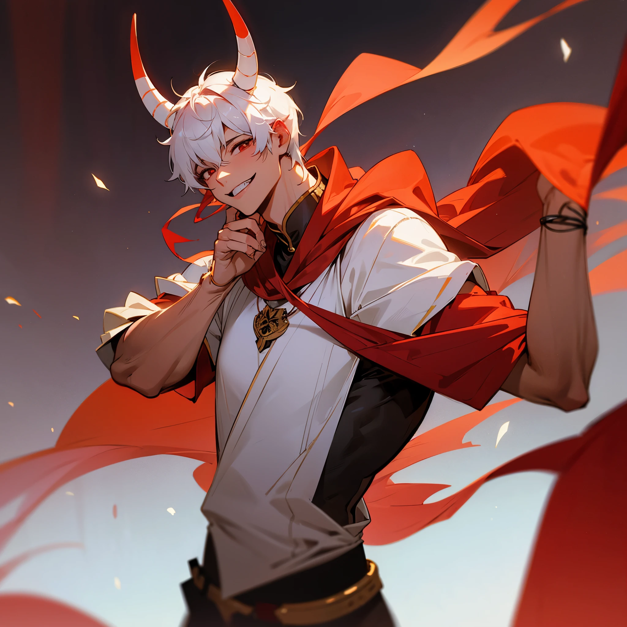 1male , Red Skin , Red Horns Devil , Smile , Adult Male , Temple Guard Clothing
