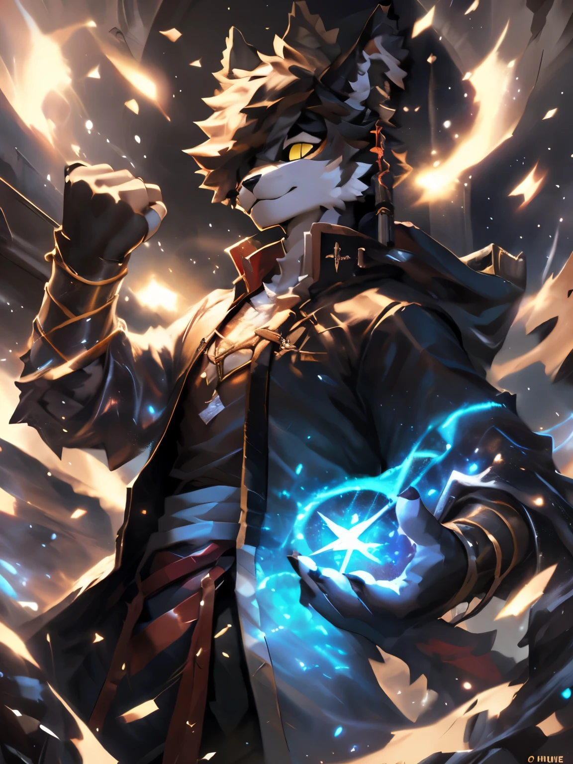 4k, ,8K, A high resolution, best quality, perfect colors, perfect shadows, perfect lighting, posted on e621, (by Chunie, by canyne khai, by t.y.starale), male, furry, Aak (/arknights/), anthro, ( Tail), solo, yellow eyes, (Realistic eye details 1.2), witch wear, Magic in hand, magic circle, witchcraft, spell magic, magic energy, V0id3nergy, (masterpiece, best quality:1.4),(ridiculous, high resolution, Super detailed:1.2),(Use black magic:1.4), Full body, slim body, abs, Muscular, fighting pose, fighting, battle, battle magic spell, in a panoramic view, dramatic lighting, soft lighting, day, highly detail, (Detailed eyes), perfect pupils, detail eyes, detail fluffy fur, (seductive face:1.2), (correct anatomy:1.2), fit body, fit body, perfect male figure, Detailed fur, Detailed face, Perfect face, Detailed background, (Complex), (Super Detail), (Ultra Clear), (Best Quality)