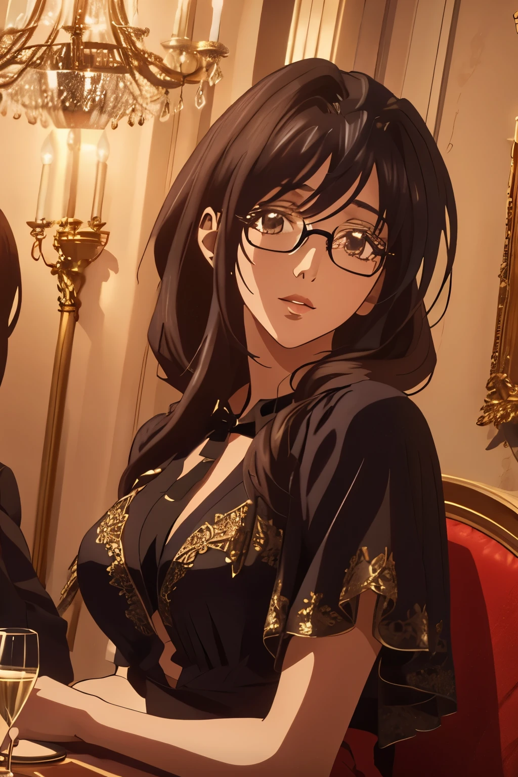 Akeno Himejima,16 HD,in a Black dress for a ball dance,in the style of the season 4 of high school dxd,in a hall with people chatting and drinking in the back,(best quality,4k,8k,highres,masterpiece:1.2),ultra-detailed,(realistic,photorealistic,photo-realistic:1.37),oil painting style,black color tones,stunning lighting,beautiful detailed eyes,beautiful detailed lips,extremely detailed face and body,black hair flowing,confident yet elegant expression,graceful and alluring pose,amazing attention to folds and drapes in the dress,dramatic shadows and highlights on the face and body,fine textures and details on the dress,rich and vibrant colors on the background,sparkling chandeliers reflecting on the floor,romantic and enchanting atmosphere,crowded with elegantly dressed people,engaging in conversations and laughter,clinking glasses filled with champagne,enjoying a glamorous evening,creating a grand and festive ambiance.
