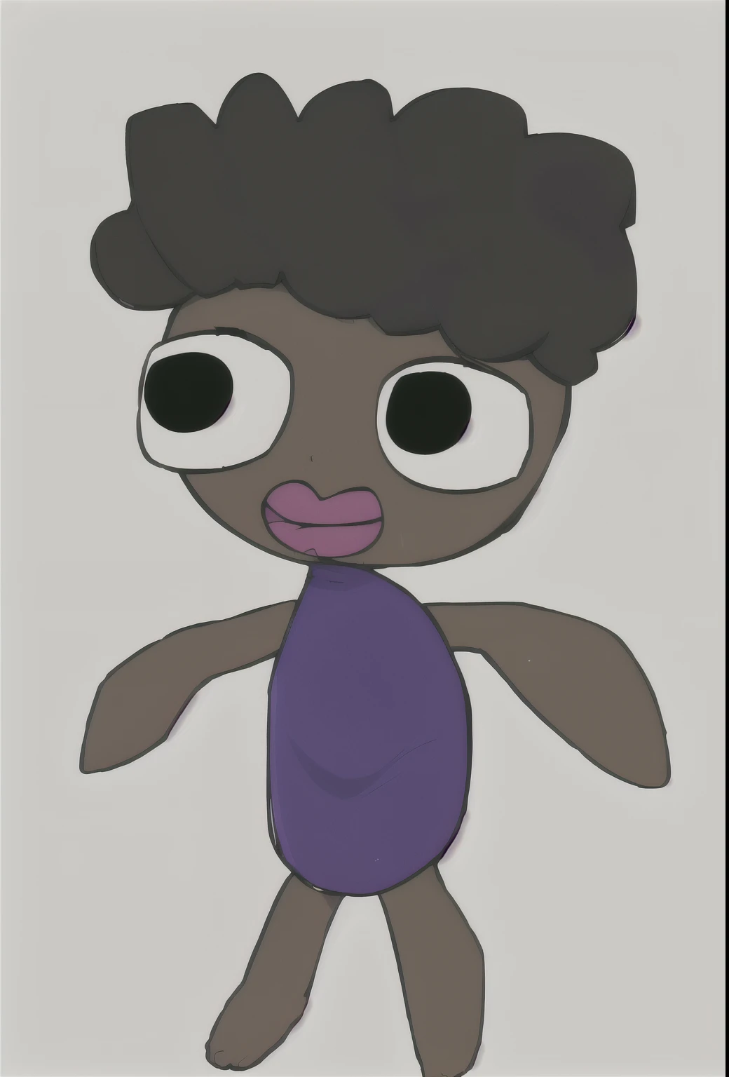 cartoon drawing of a black girl with a purple dress and a pink tongue, absurdist wiggly blob in a dress, she has olive brown skin, full body portrait of a short!, ( ( dark skin ) ), kiki picasso style, a character based on a haggis, cel shaded!!!, drawn in microsoft paint, ( brown skin ), afro, toon - shading