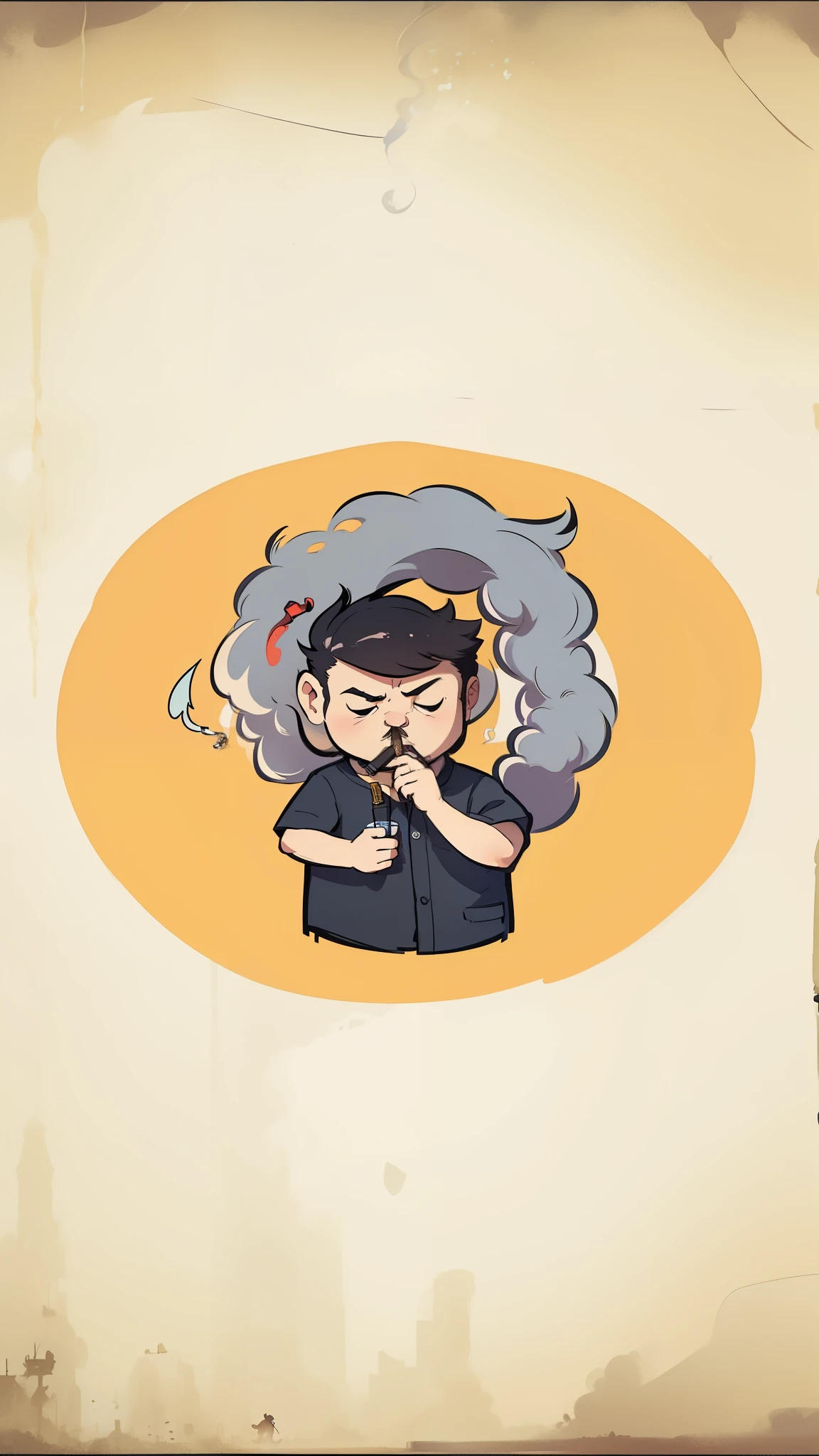 cartoon of a man smoke cigarette with a cat on his shoulder, blow smoke, smoke punk, Smoke billows around him, smoke, Subject action: smoke cigar, smoker, Smoking a thick cigar, 抽pipe, while smoke cigar, pipe, smoke cigar, smoke, squatting and smoking, he is smoke cigarette