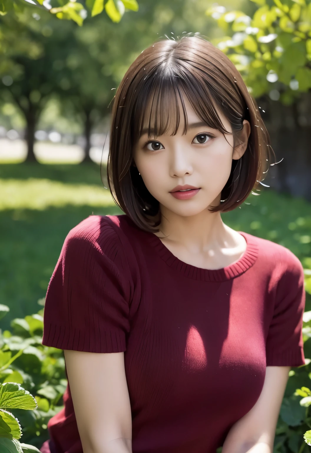 (((strawberry picking:1.3, outdoors, Photographed from the front))), ((medium bob:1.3, pink knit, japanese woman, cute)), (clean, natural makeup), (highest quality, masterpiece:1.3, 超High resolution), (Super detailed, caustics), (realistic:1.4, RAW shooting), very detailed, High resolution, 16K resolution