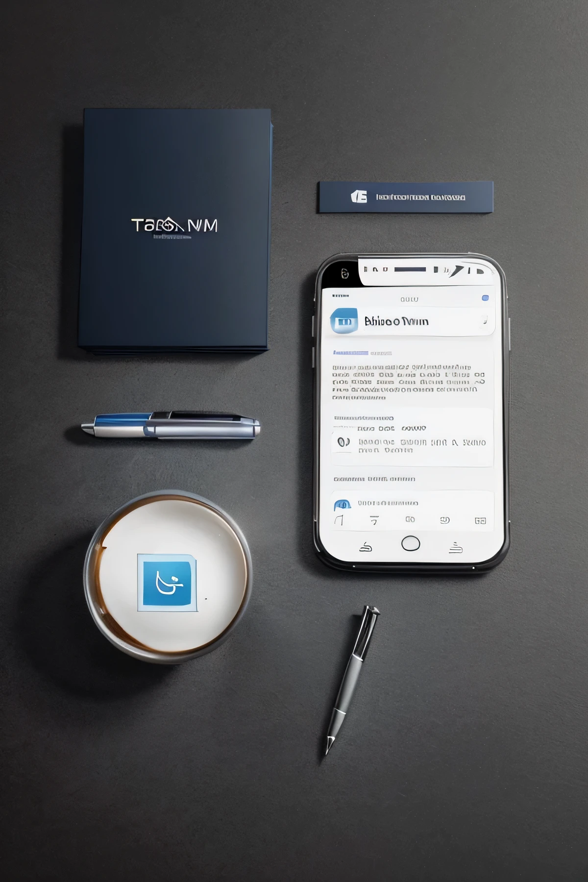 3d illustration design of personalized business card with name "Ibn Yunus technology" With a modern and elegant font and style, In two colors, Blue and silver. Next to the name, There is a realistic image of mobile phone and pen. At the bottom of the card, There are icons for social media platforms such as Facebook, Twitter, Instagram, But LinkedIn. The background is light gray gradient with subtle texture. The artwork is of high quality and clarity.