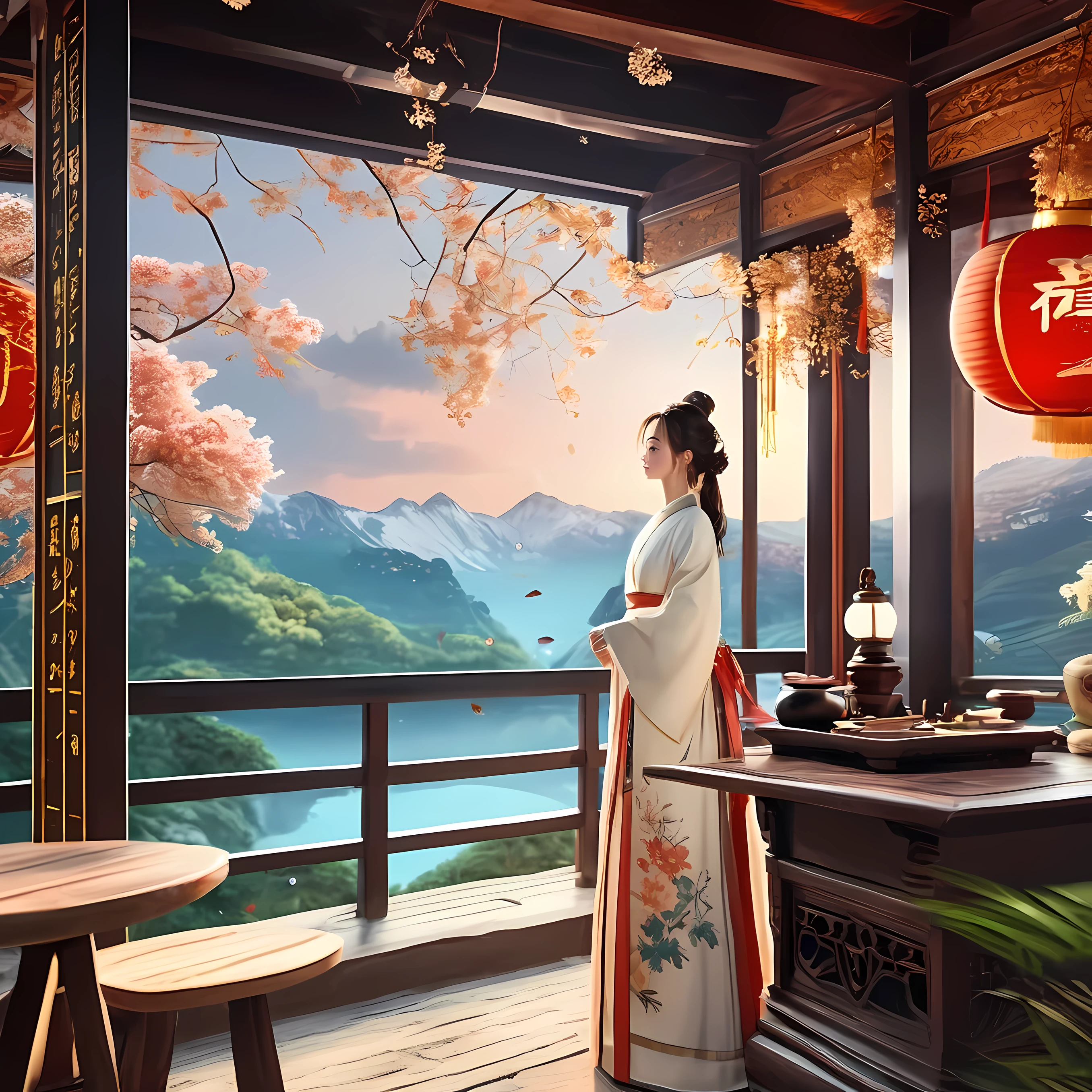 girl in romantic landscape,Lifelike portraits,Natural and full of personality,Details stand out,The background is a charming romantic landscape or a charming travel scene,Use master techniques to express depth and layering,Chinese style animation ethnic elements,Key summary of overall characteristics,Artificial Intelligence brings characters to life,Anime style images and landscapes,The importance of animation plot,Image and sound synchronization,Special effect,Energetic and creative。