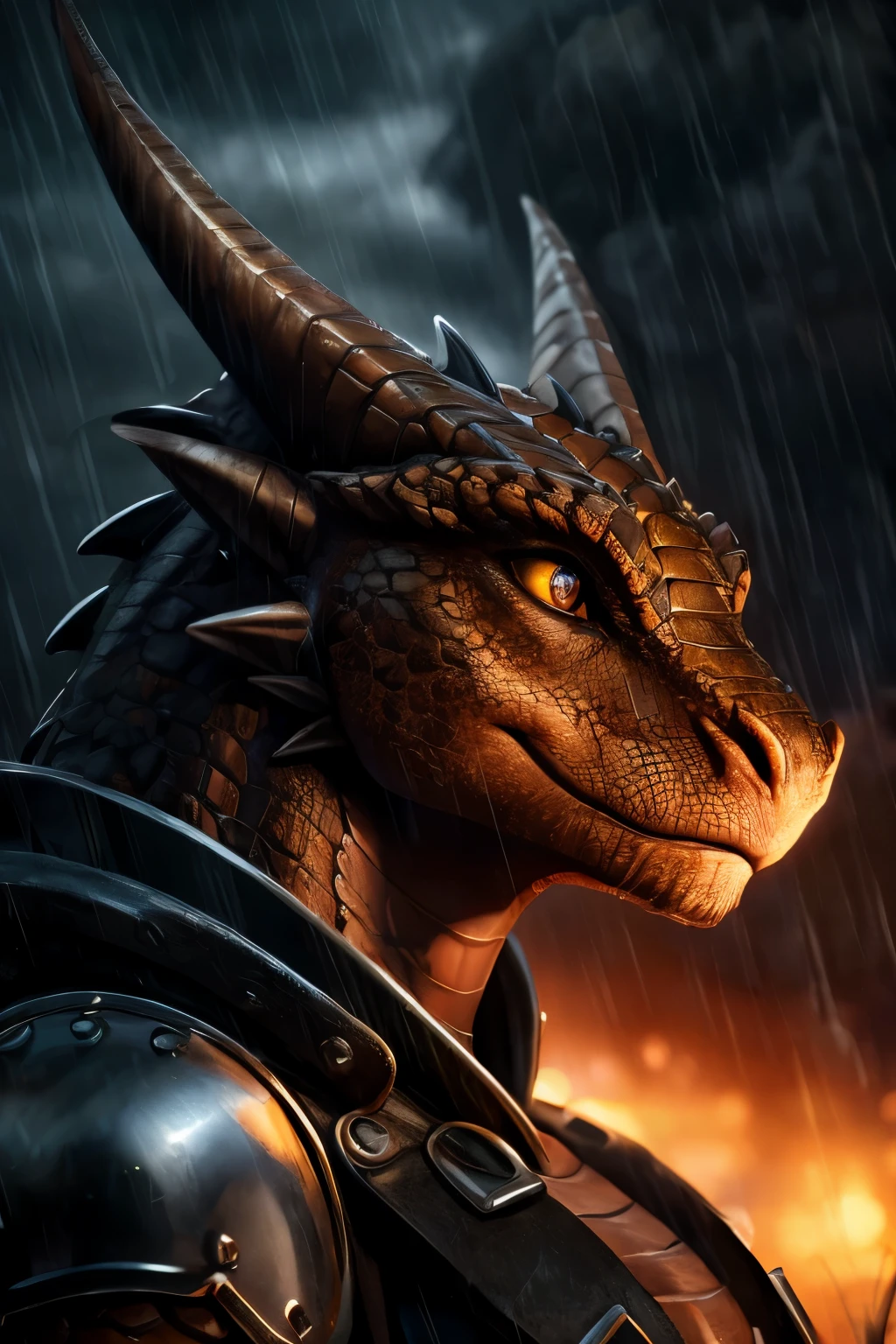 (by pixelsketcher:0.6), (by personalami :0.6), solo,male,boy, dragon,scale, lizard, detailed background, (cinematic lighting:1.1), (perfect focus:1.1), 8k hd, photo, (detailed eyes:1.2),depth of field, bokeh, subsurface scattering, wide angle,(armor,metalic amor,looking at the sky),bright colors, (furry detail:1.3), ((chiaroscuro, dark, low-key, close-up, raining, rain, flanders fields)), detailed background, wilderness background, realistic, photorealistic, ultra realistic,natural landscape,(dark photo:1.3),(tail,short tail),((Brown scales,Brown skin)), Brown eyes, beautiful brown eyes, detailed eyes,