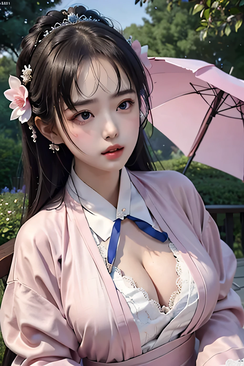 masterpiece,best quality,official art,extremely detailed CG unity 8k wallpaper,
a princess 10 ald old cute Hanfu dynasty open V-chested clothes royal, All pictures, Wet body of thin silk fabric, Thin silk lace petticoat, (huge ,cleavage),petticoat, white pink, blue ,best qualtiy,tmasterpiece,ultra high resolution,(Realism:1.4),RAW photogr,(True skin texture:1.3),(filmgrain:1.3),(Selfie angle),1个Giant Breast Girl,Beautiful eye and face details,tmasterpiece,Best quality at best,short dress,Bigchest,The chest is more exposed, detailed hair,above looking down facing at camera,short dressPrincess Eyes,Super big eyes,Detailed face,shiny pupils, dress pink (a garden,moon palace)