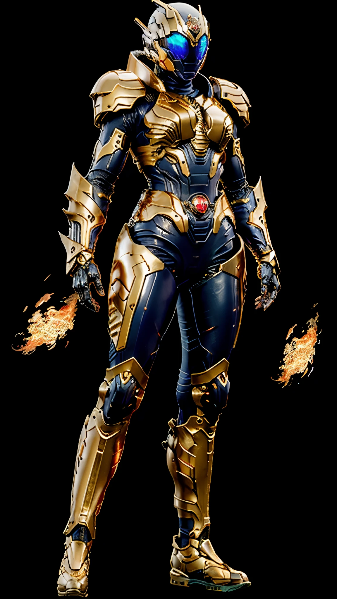 A woman adorned in fantasy-style full-body armor, a crown-concept fully enclosed helmet that unveils only her eyes, a composite layered chest plate, fully encompassing shoulder and hand guards, a lightweight waist armor, form-fitting shin guards, the overall design is heavy-duty yet flexible, ((the armor gleams with a golden glow, complemented by red and blue accents)), exhibiting a noble aura, she floats above a fantasy-surreal high-tech city, this character embodies a finely crafted fantasy-surreal style armored hero in anime style, exquisite and mature manga art style, (Queen bee mixed with Spider concept Armor, plasma, blood), ((Element, energy, elegant, goddess, femminine:1.5)), metallic, high definition, best quality, highres, ultra-detailed, ultra-fine painting, extremely delicate, professional, anatomically correct, symmetrical face, extremely detailed eyes and face, high quality eyes, creativity, RAW photo, UHD, 32k, Natural light, cinematic lighting, masterpiece-anatomy-perfect, masterpiece:1.5