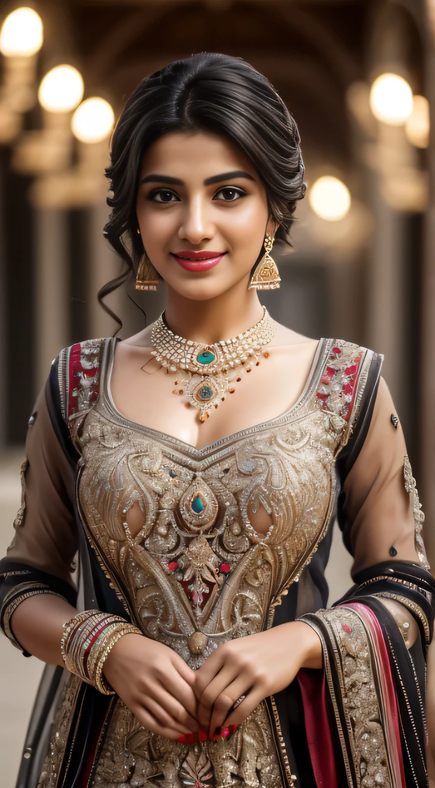 Best quality, masterpiece, high_res, Pakistani girl, hair decoration, necklace, jewelry, beautiful detailed face, gray eyes, red full lips, big smile, face makeup, black hair,
Short Hair, International Fashion, High Wear, Full Body Cover, Tight Dress, Full Body Detailed, Europe Effect, Multiplicity, Realistic Photos, Edge Lighting, Two-Tone Lighting, (High Detail Skin: 1.2), 8K UHD, DSLR, Soft Lighting, High Quality, Volumetric Lighting, Candid, Photography, High Resolution, 4K, 8K, Bokeh, Ridiculous,