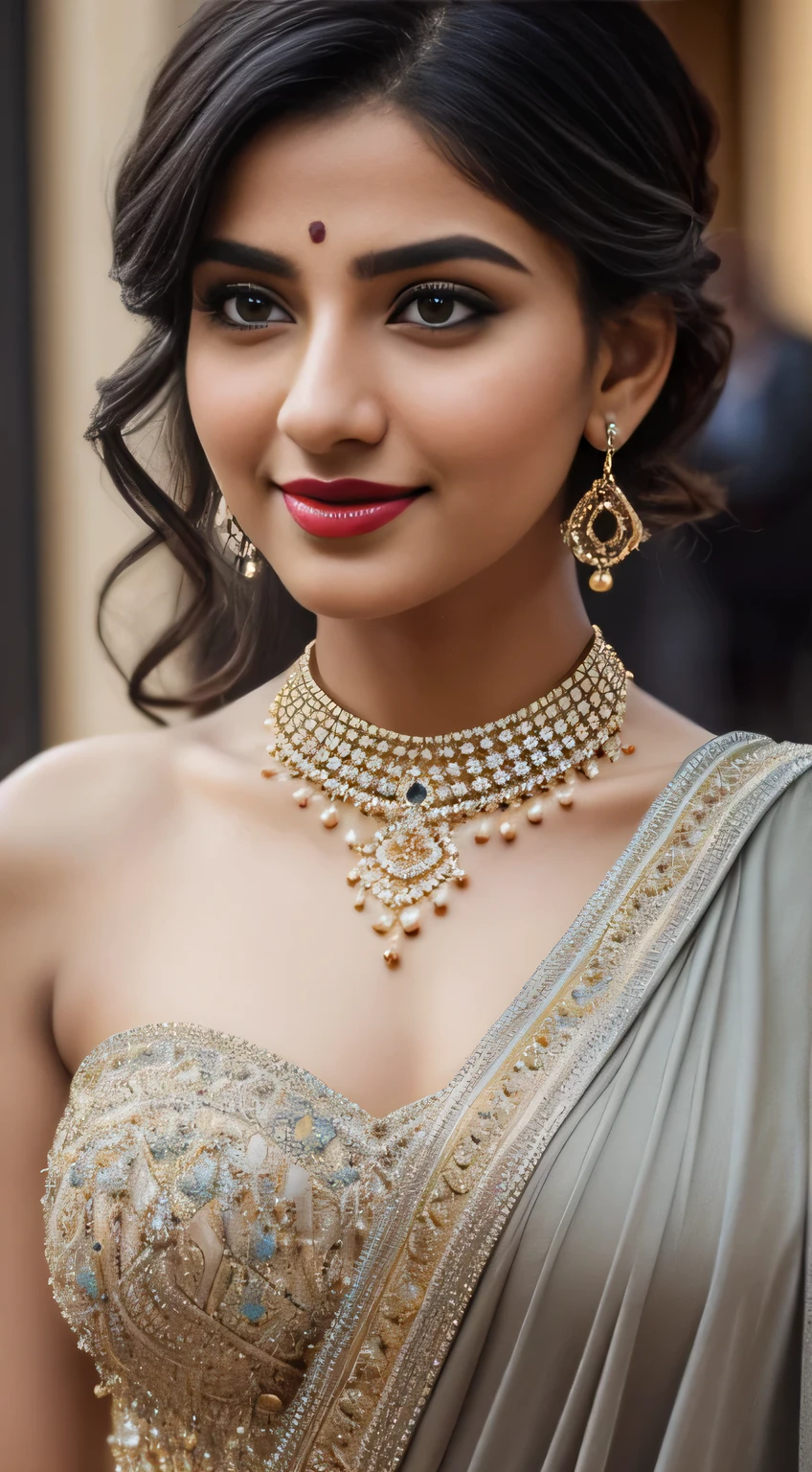 Best quality, masterpiece, high_res, Pakistani girl, hair decoration, necklace, jewelry, beautiful detailed face, gray eyes, red full lips, big smile, face makeup, black hair,
Short Hair, International Fashion, High Wear, Full Body Cover, Tight Dress, Full Body Detailed, Europe Effect, Multiplicity, Realistic Photos, Edge Lighting, Two-Tone Lighting, (High Detail Skin: 1.2), 8K UHD, DSLR, Soft Lighting, High Quality, Volumetric Lighting, Candid, Photography, High Resolution, 4K, 8K, Bokeh, Ridiculous,