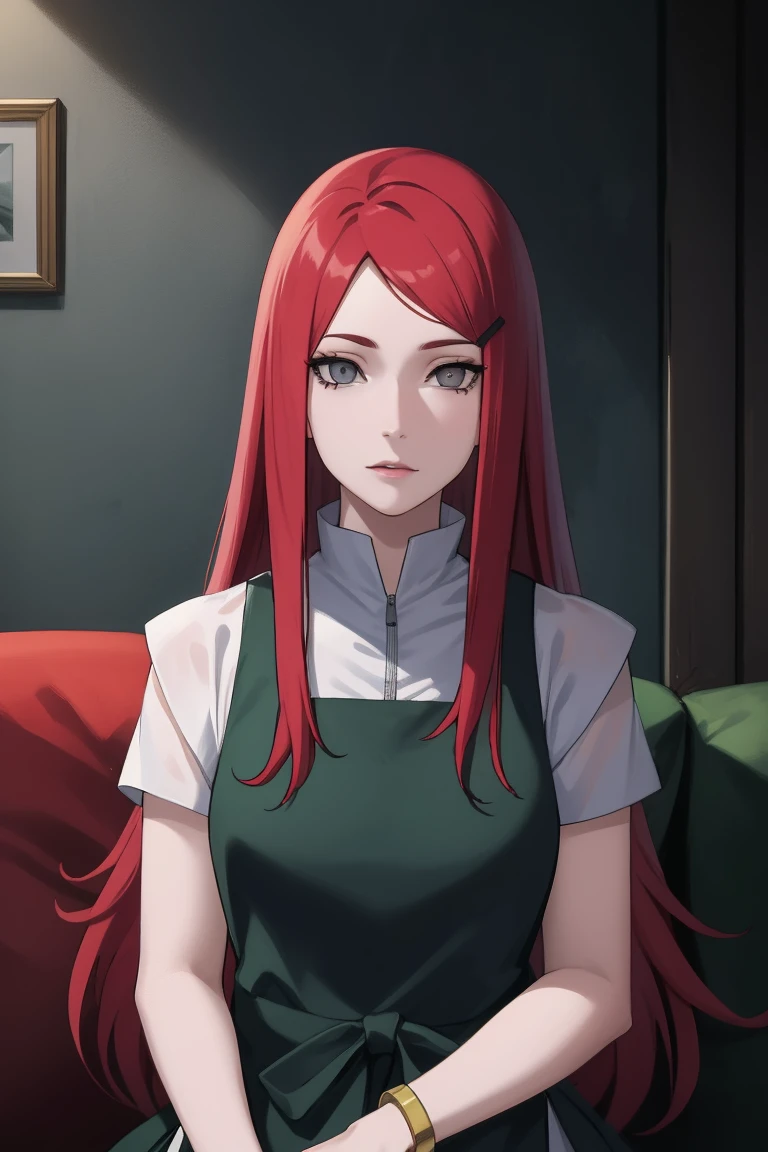 {-erro_de_anatomia:1.0} kushina, kushina, long hair, hair ornament, red hair, red head, hairclip, (grey eyes:1.5), BREAK shirt, dress, jewelry, white shirt, short sleeves, apron, bracelet, green apron, collar, BREAK looking at viewer, upper body, full body, cowboy shot, BREAK indoors, BREAK (masterpiece:1.2), best quality, high resolution, unity 8k wallpaper, (illustration:0.8), (beautiful detailed eyes:1.6), extremely detailed face, perfect lighting, extremely detailed CG, (perfect hands, perfect anatomy), angry face, fighting pose, clenched hands, closed hands, contracted fingers, arm stretched out, raised fist, about to punch, detailed fist,  focus fist,
