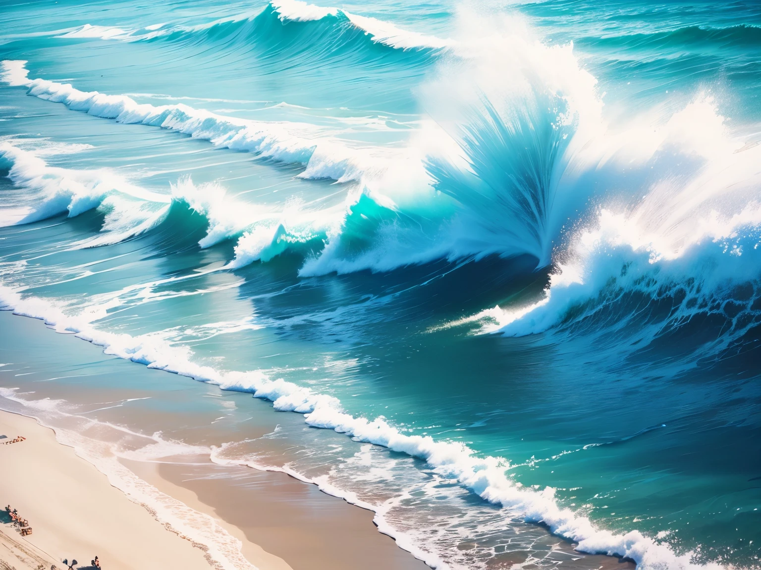 best quality, beach , big crowd, sparkling sea, white sand beach, pastel color, vivid color, motion-blur, action-lines, speed-lines